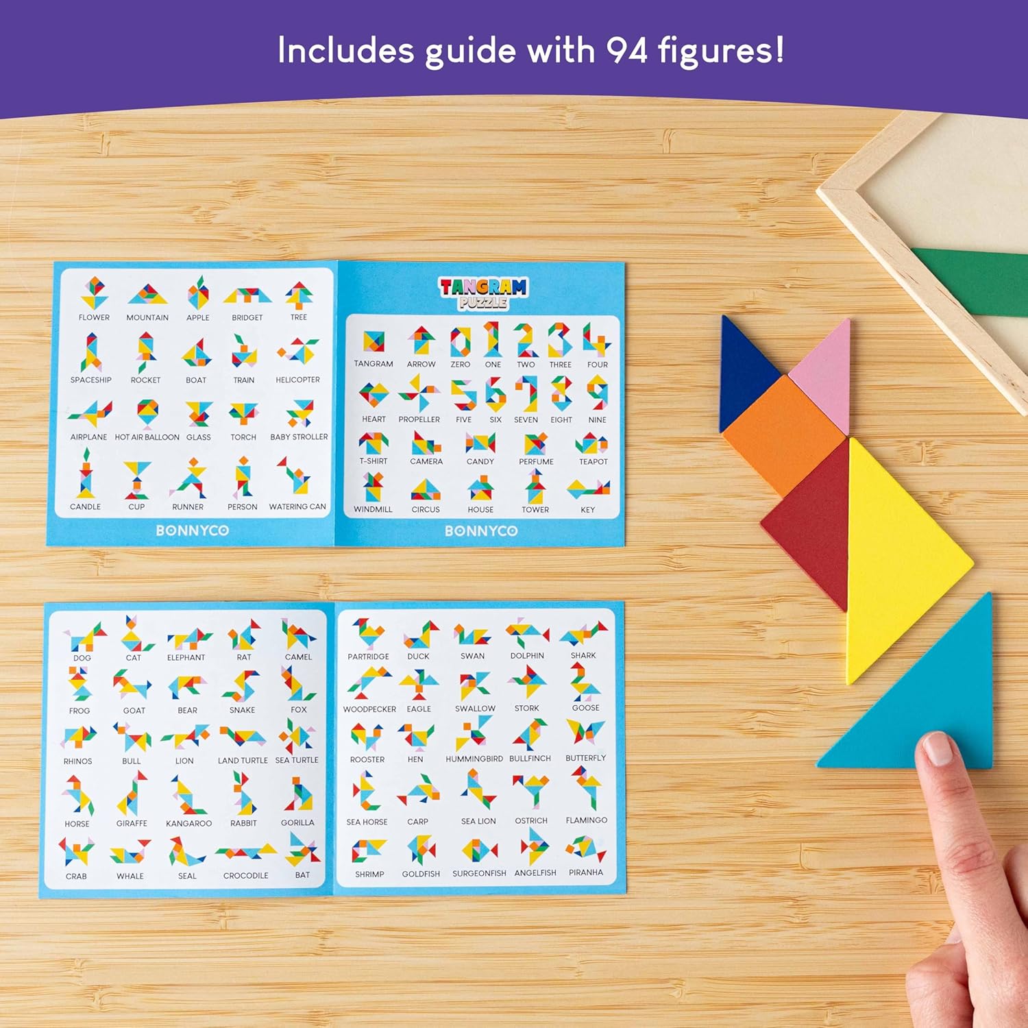 Thumbnail 4 de BONNYCO Tangram Pack 30 Wooden Puzzles 3.9"