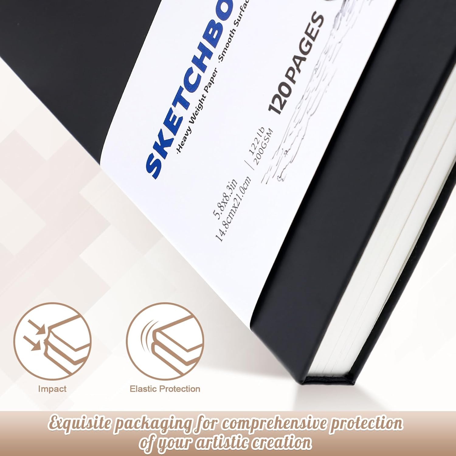 Thumbnail 2 de A5 Sketchbook 60 Sheets (200GSM) Black Hardback Sketching Pad, 14.8 x 21 cm, 120 Pages