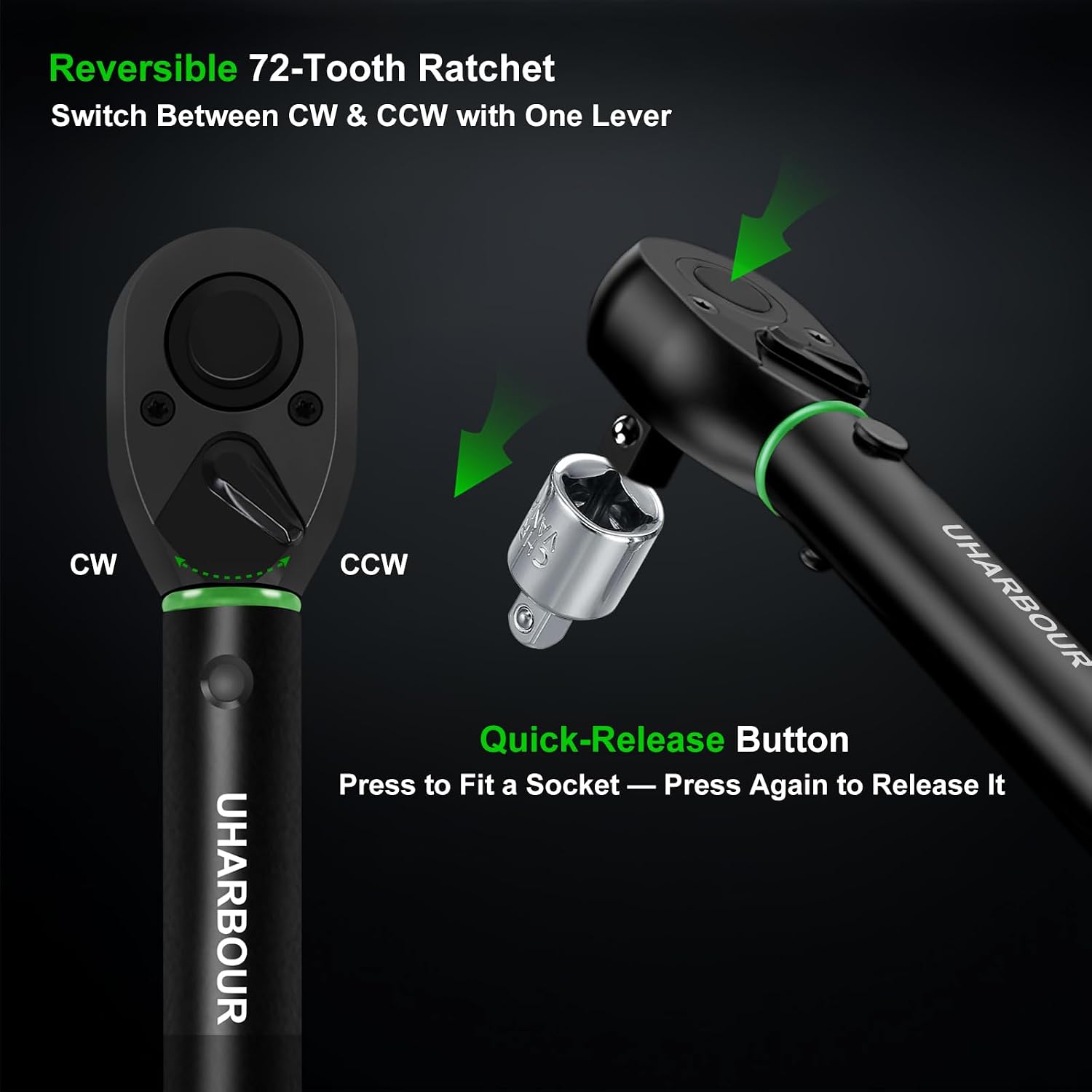 Thumbnail 4 de Uharbour Torque Wrench 1/2" Set (20–230 Nm) with three impact sockets for lug nuts
