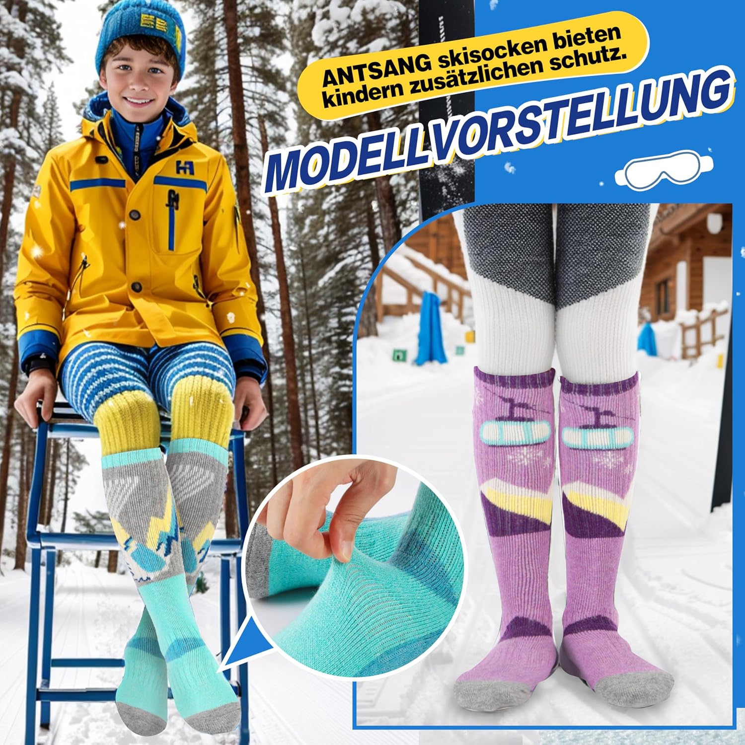 Thumbnail 6 de ANTsANG Kinder Merino Skisocken 3 Paar