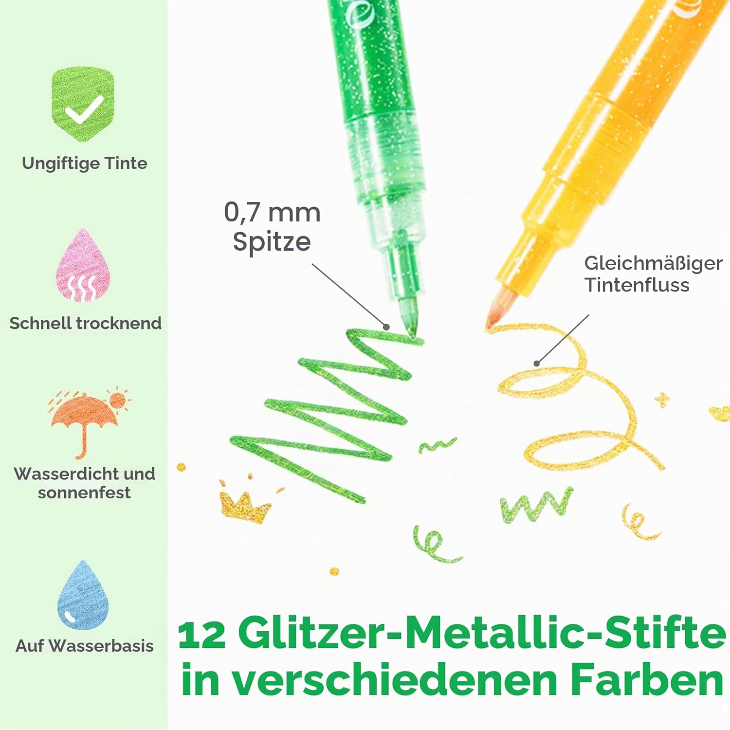 Thumbnail 2 de Glitzerstifte 12 Farben von Ohuhu – 0,7 mm wasserbasierte Glitzerstifte für kreative Projekte