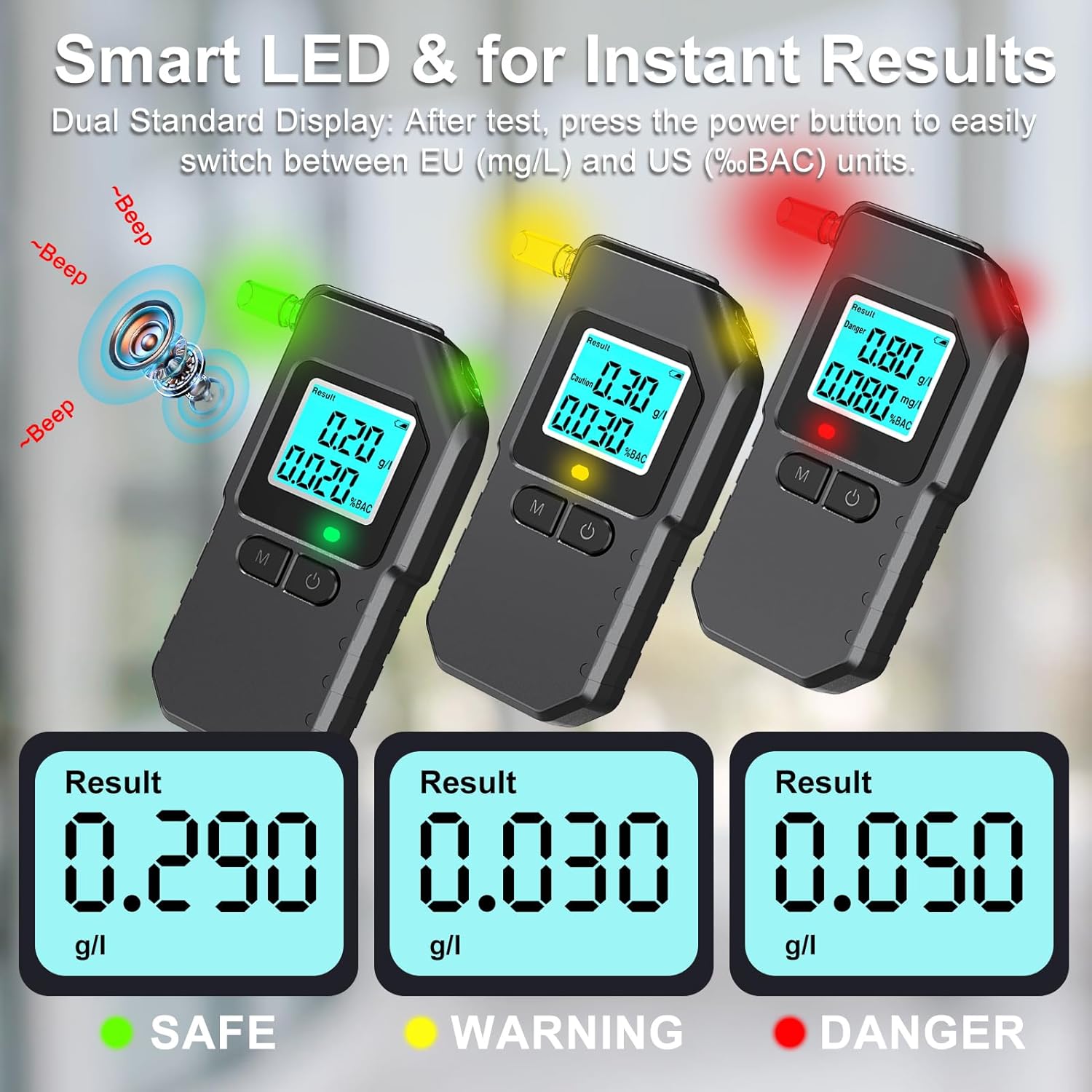Detalle de Professional Dual Sensor Breathalyser 20 mouthpieces