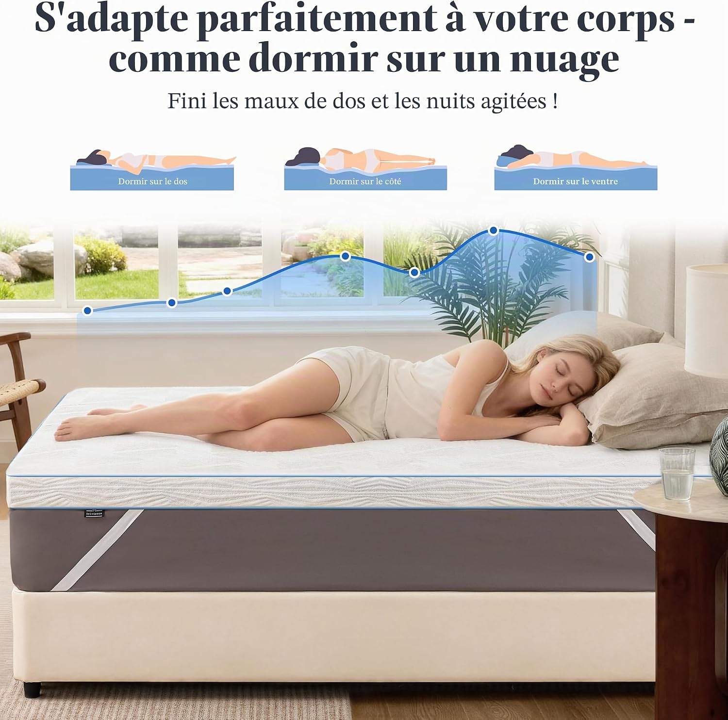 Detalle de Solviente Surmatelas 90x200 cm – Mousse à mémoire + mousse froide, certifié Oeko-TEX®