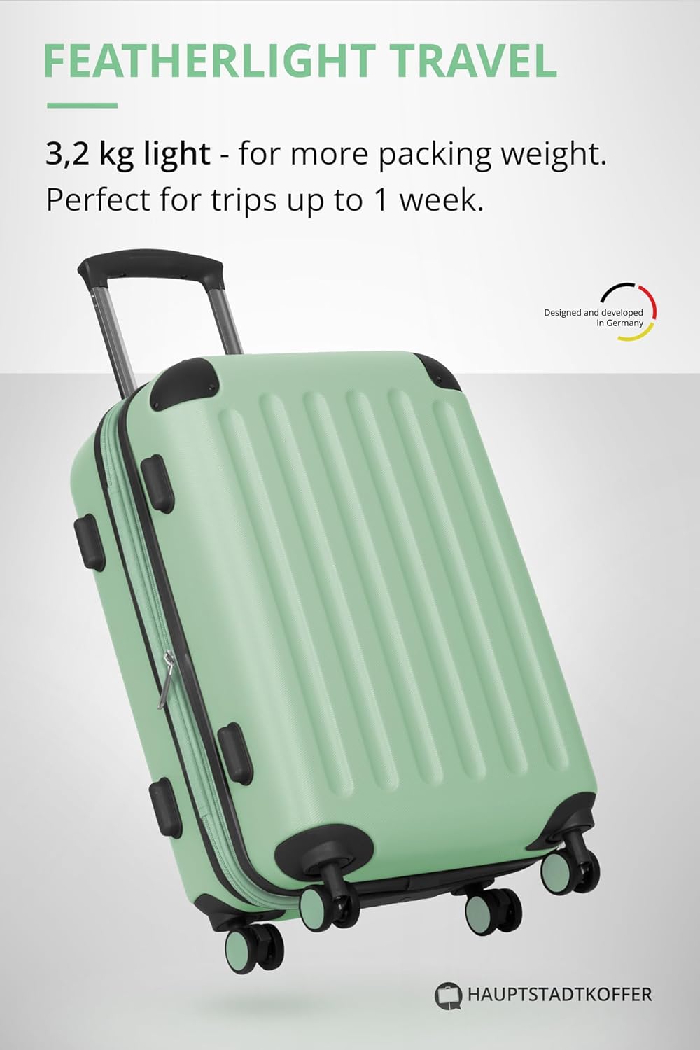 Detalle de Hauptstadtkoffer SPREE: Bagaglio a mano rigido 55 cm, 42 L, espandibile, 4 ruote doppie e TSA – Mint