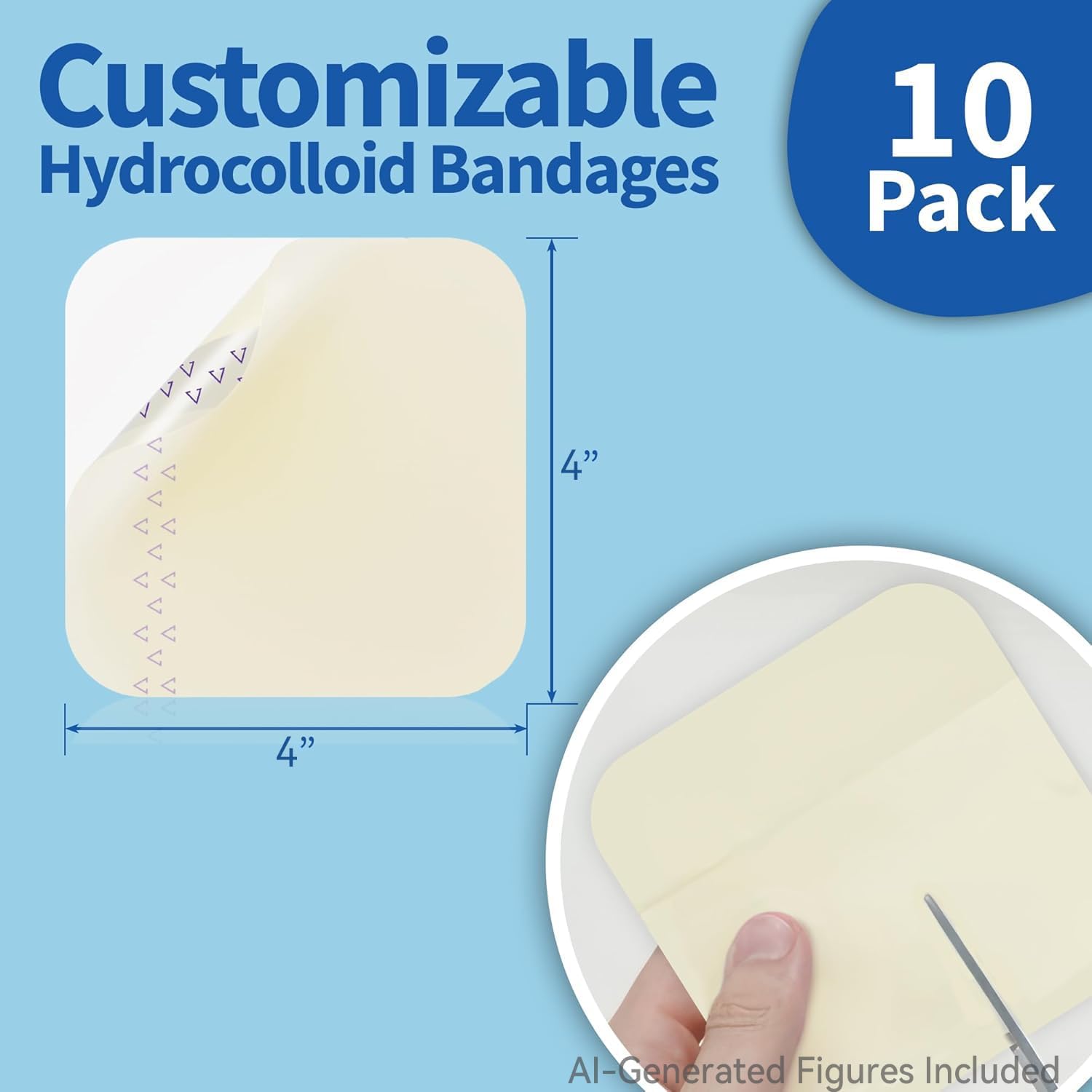Detalle 1 de Ourmed Hydrokolloid Pflaster groß 10 x 10 cm – wasserdicht, 0,5 mm Dicke, 10 Stück