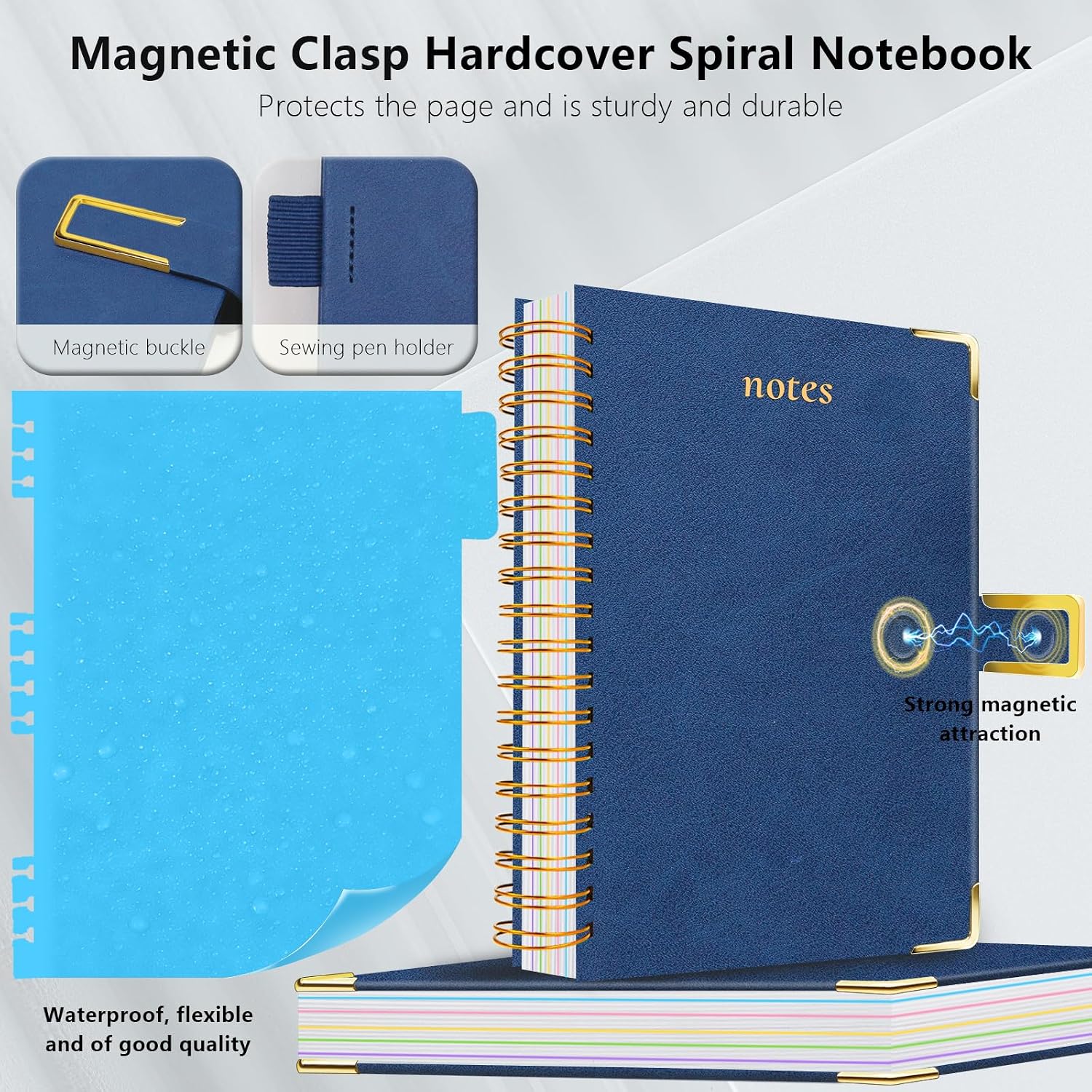 Thumbnail 1 de Veytust 8" x 10" Hardcover Spiral Notebook, 300 Pages, 5 Subjects, Magnetic Clasp