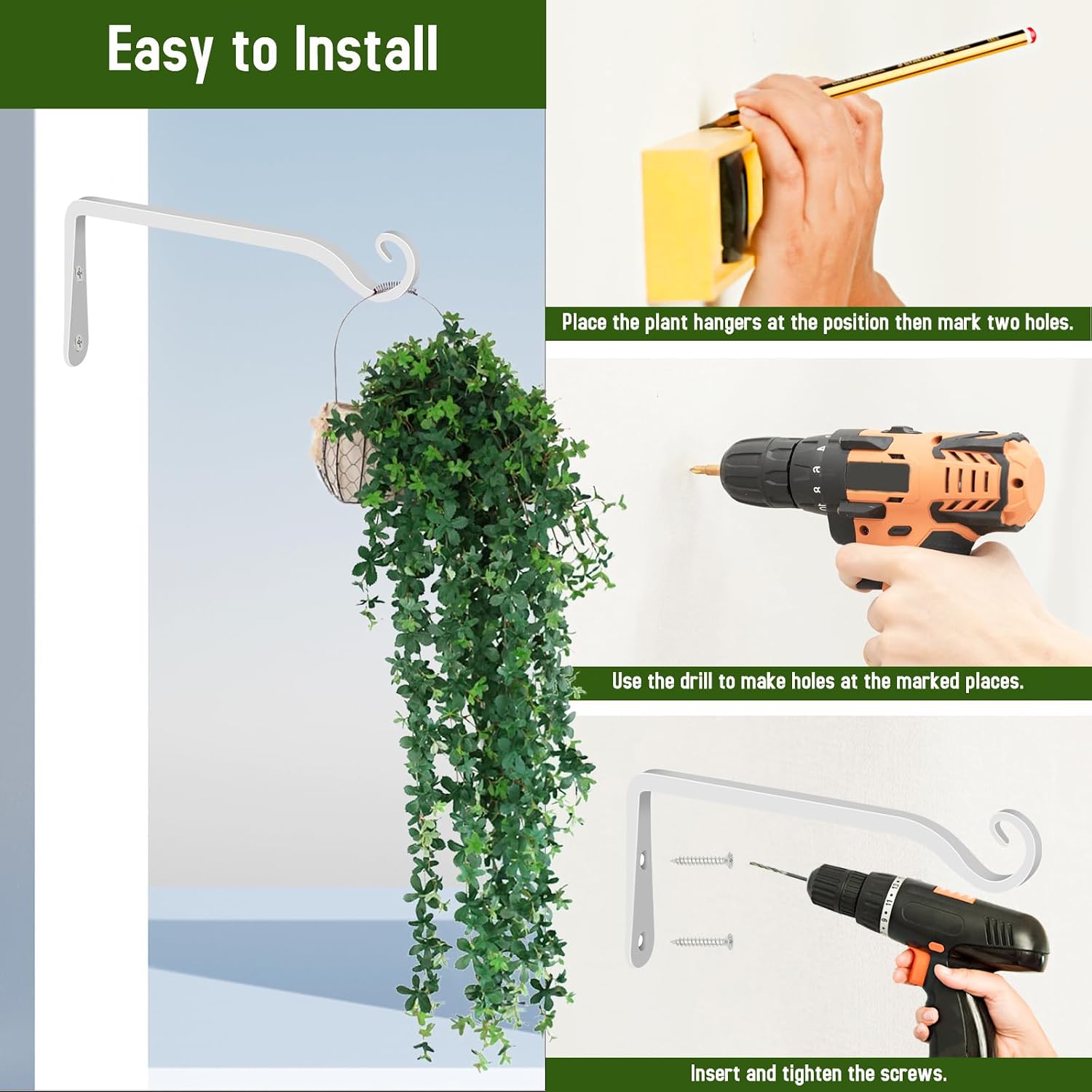Detalle de FEED GARDEN BJC-CBG-12IN-2 Plant Hooks, 2-Pack White Wall-Mount Brackets