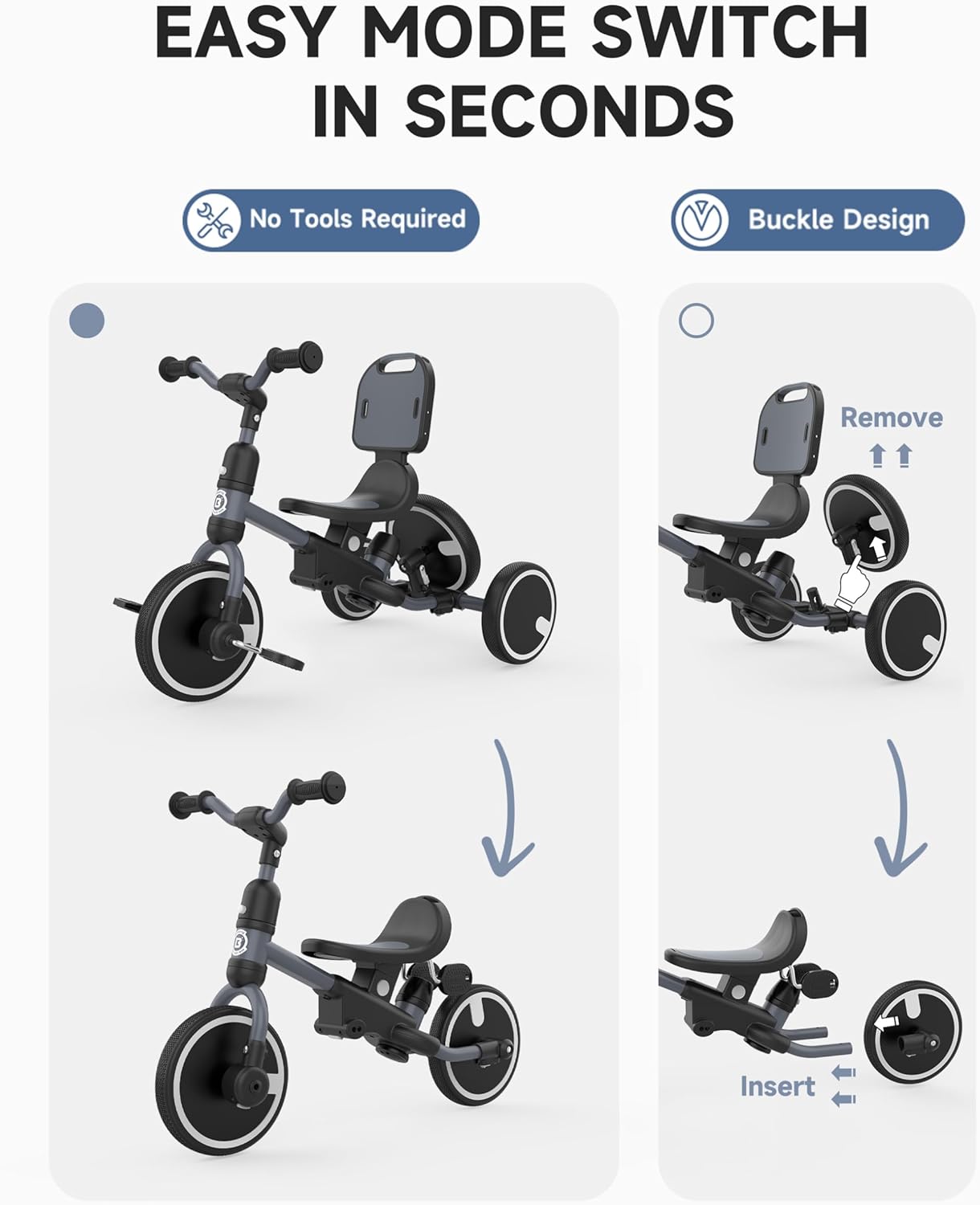Thumbnail 2 de besrey 5-in-1 Toddler Tricycle with Push Handle: Grow with Me Trike for Ages 1–3