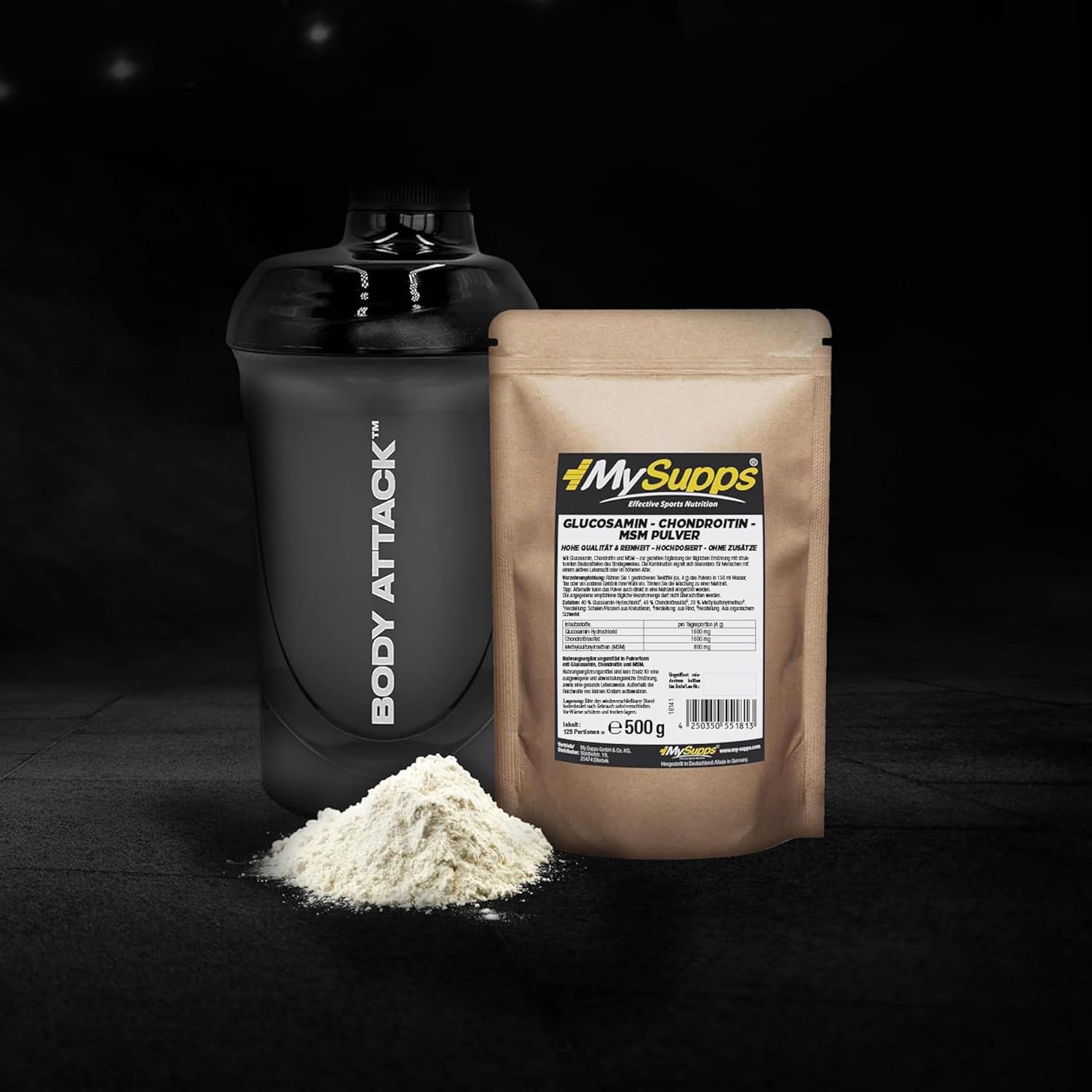 Detalle 2 de My Supps Glucosamin Chondroitin MSM Komplex l 500 g – hochdosiert, neutral löslich, Made in Germany