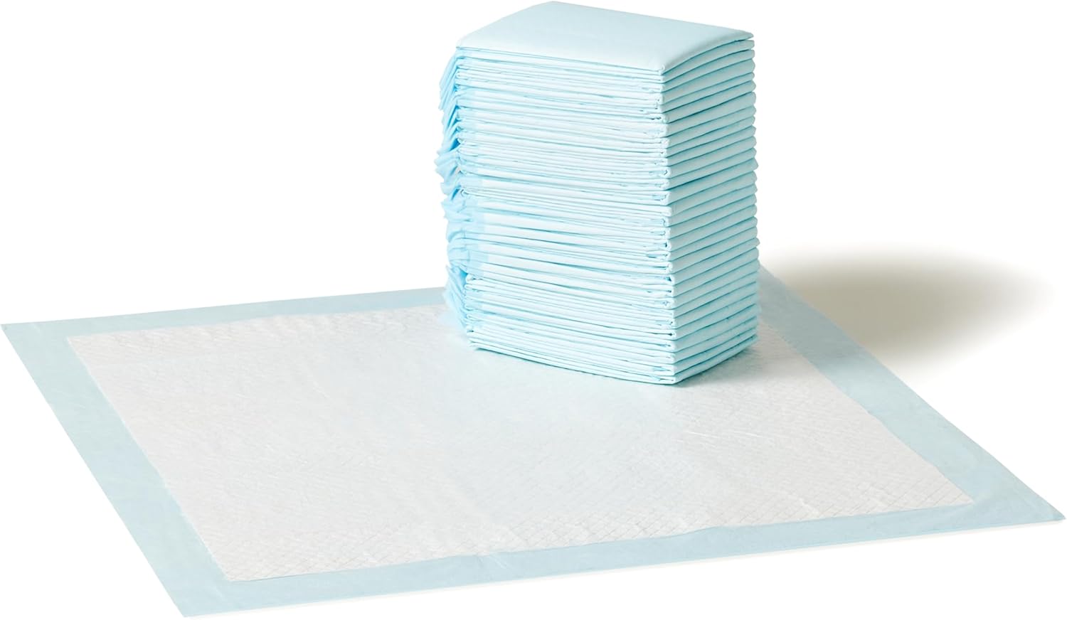 Detalle de Amazon Basics Hunde-Pinkeltücher für das Töpfchentraining – 30 Stück, 5-Schicht, 56 x 56 cm, parfümiert, blau/weiß