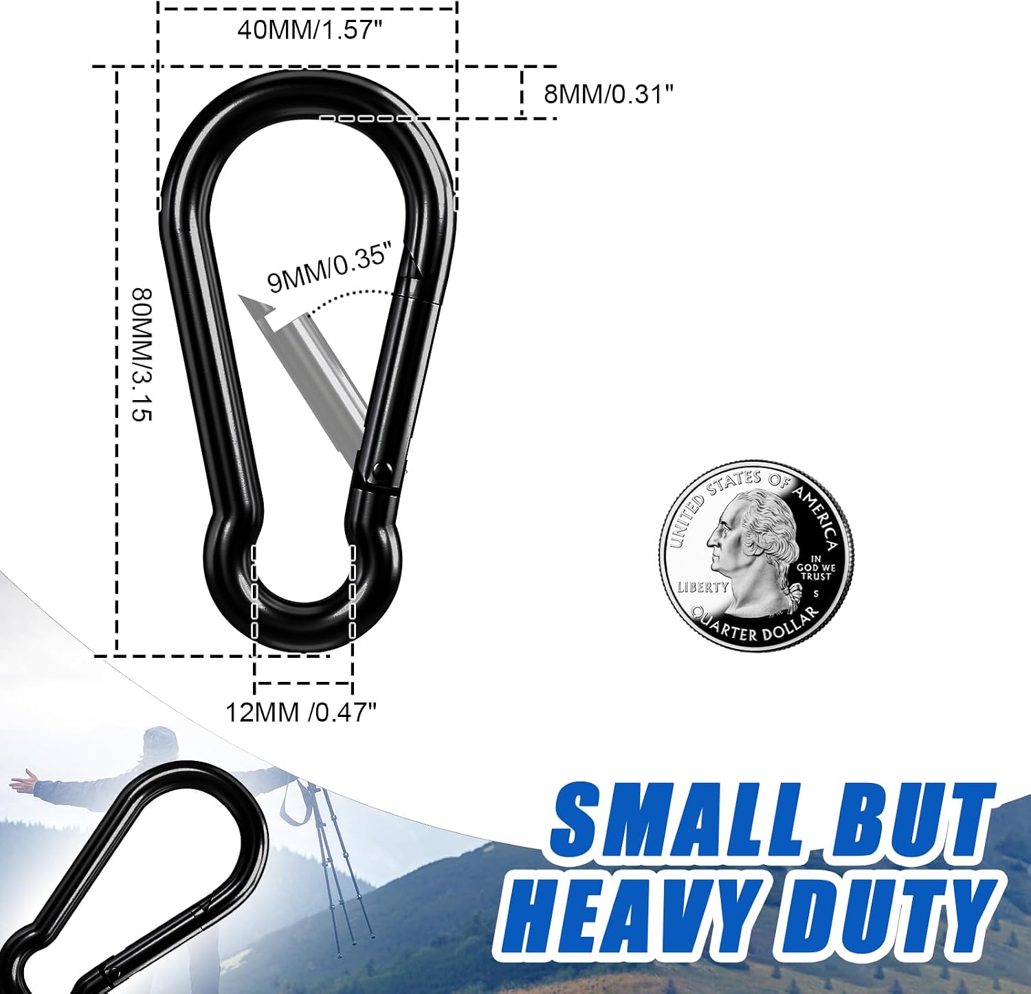 Detalle de KINLINK 3.15-inch Carabiner Clip pack (15) 🧗♀
