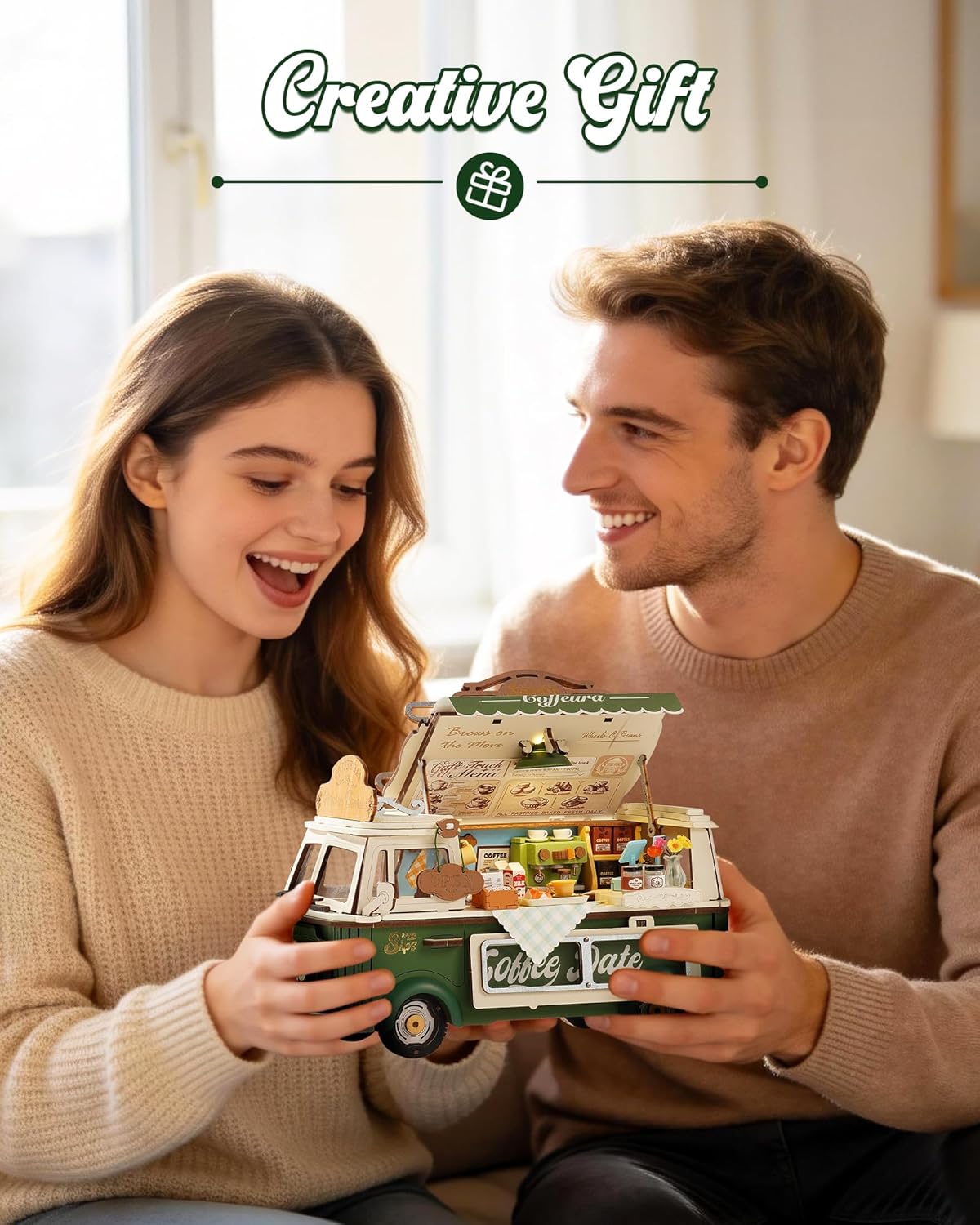Detalle de Rolife Leo's Coffee Truck 3D Puzzle: A Detailed Miniature Model Kit for Adults