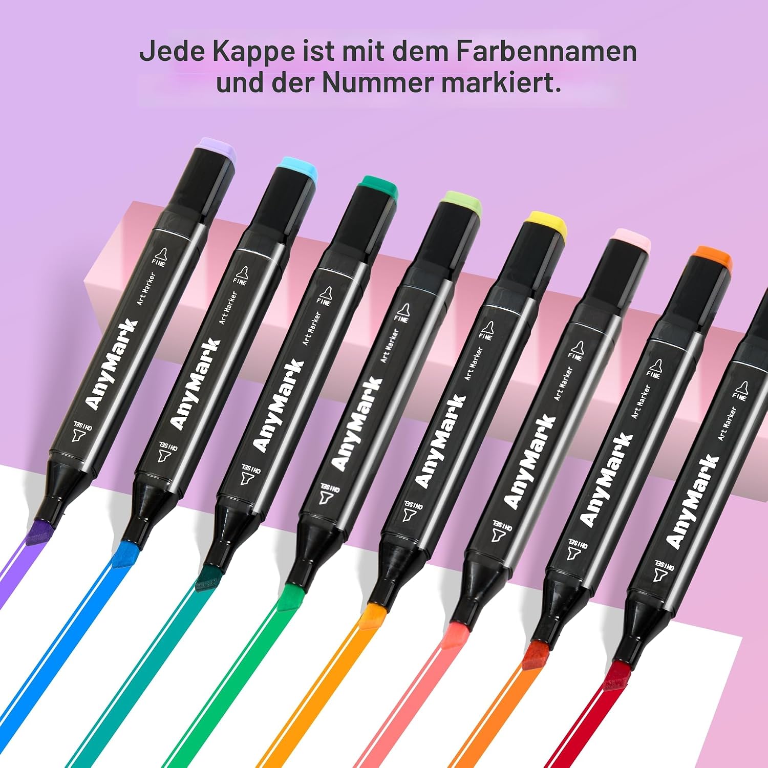 Detalle 2 de AnyMark 80 Farben Alkoholmarker 80er Set 🎨