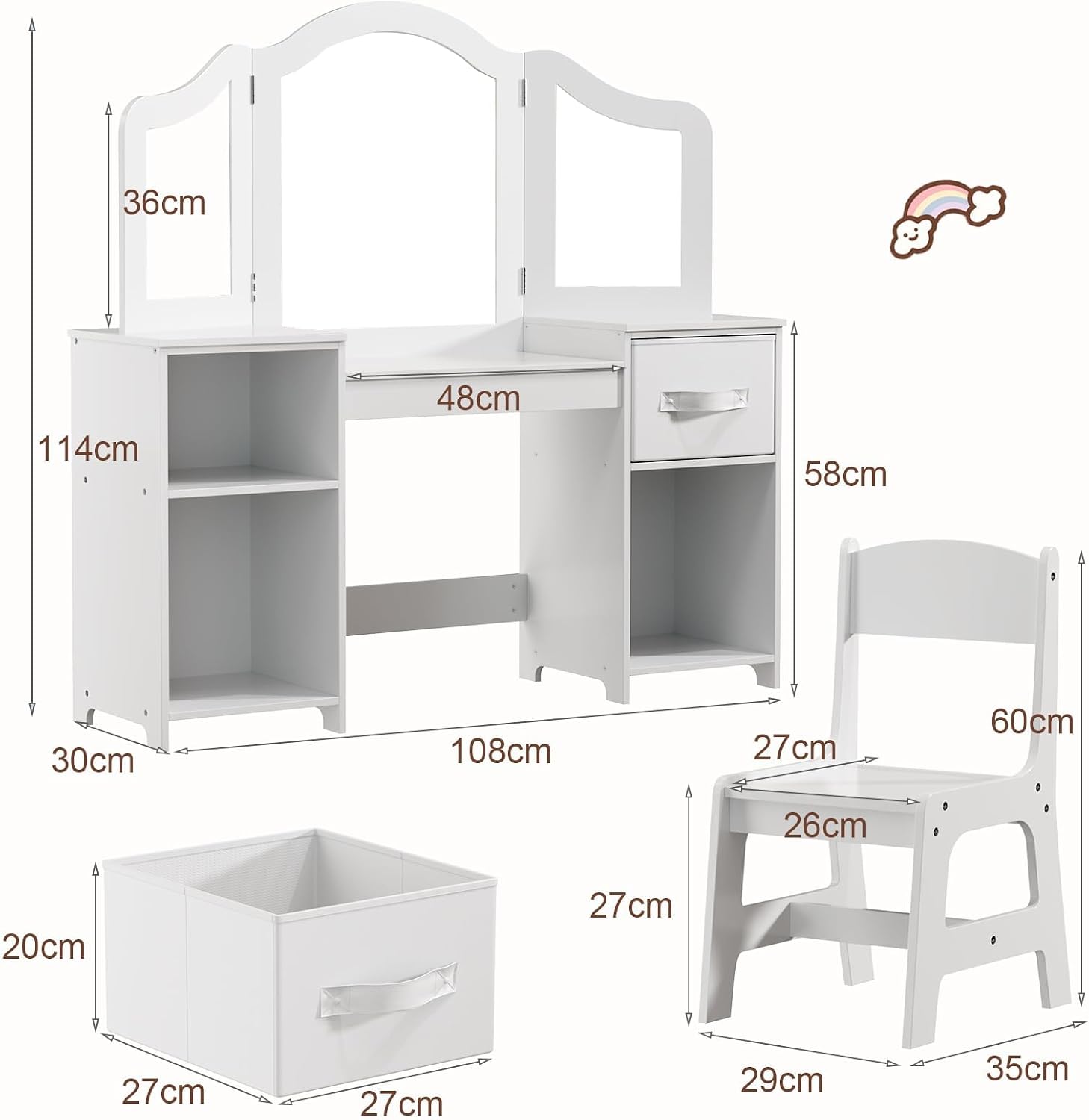 Detalle de Clevich Kids Vanity Table and Chair Set: 2-in-1 Princess Vanity with Removable Mirror