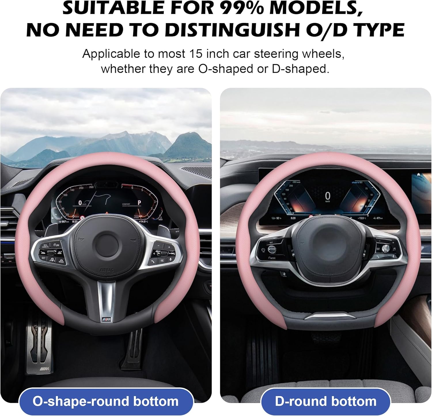 Detalle de Frani Nappa Leather Steering Wheel Cover (Universal 15 Inch) – Light Pink Anti-Slip Comfort Grip