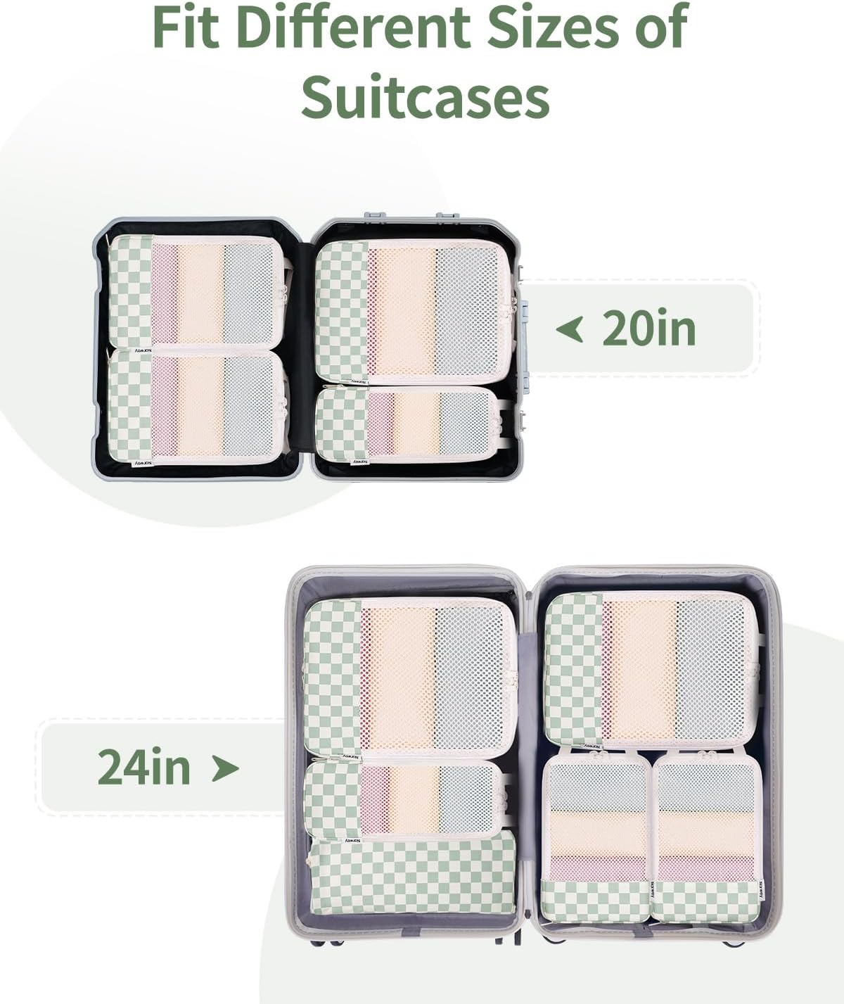 Thumbnail 2 de Narwey 6-teilige Koffer-Organizer Set (Checker Mintgrün) mit Kompressions-Packing Cubes für Cabin-Travel