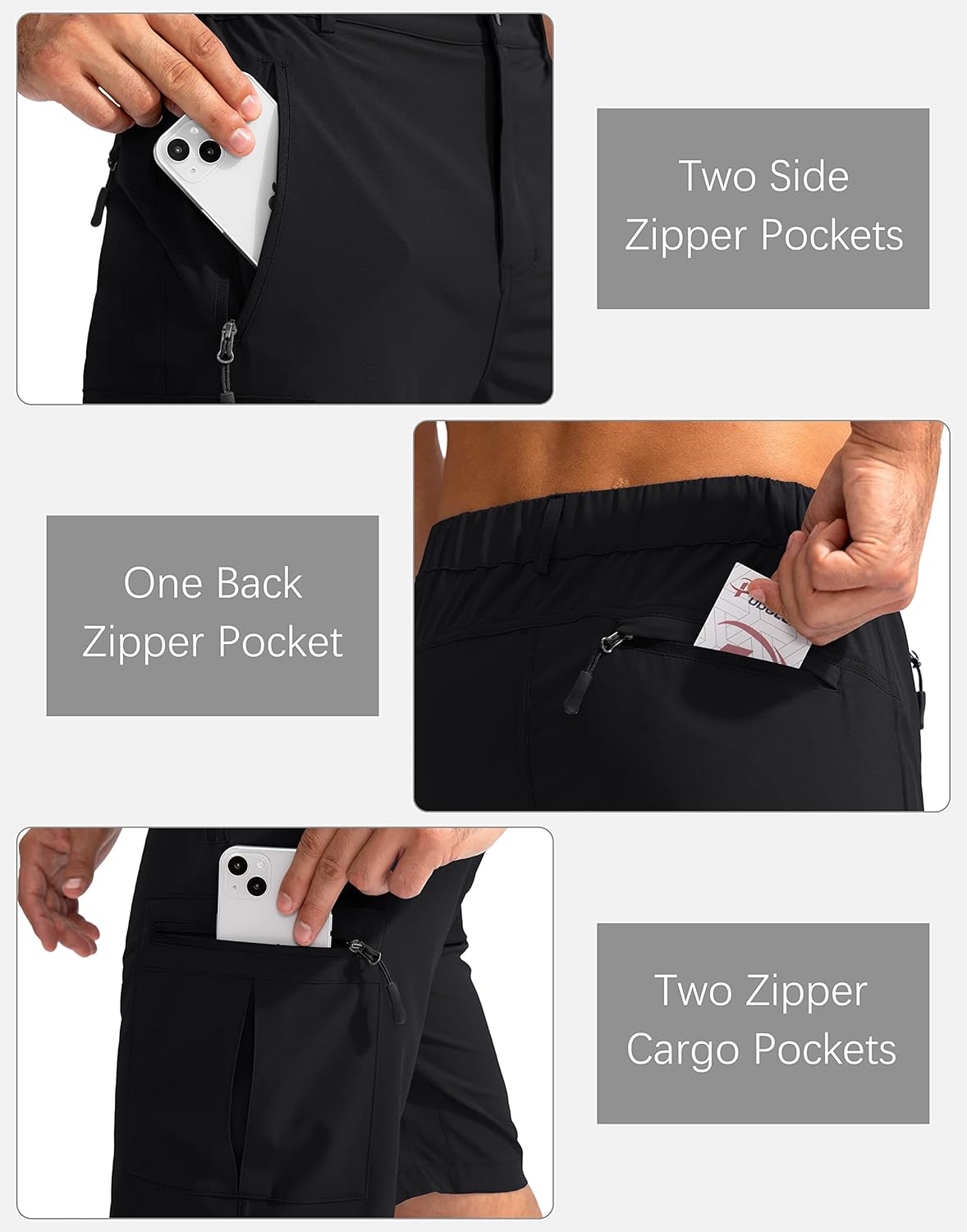 Thumbnail 4 de Pudolla Men's Hiking Cargo Shorts 9/7/11 Inch: Lightweight, 5-Zipper Pocket Comfort for Outdoor Adventures
