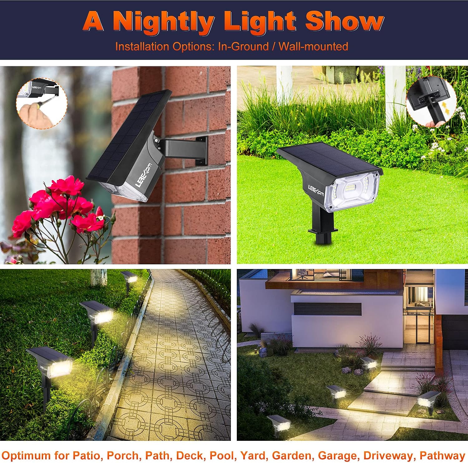 Thumbnail 2 de LEREKAM C2 Solar Landscape Spotlights, 40 LEDs, Warm White, IP65, 2-Pack