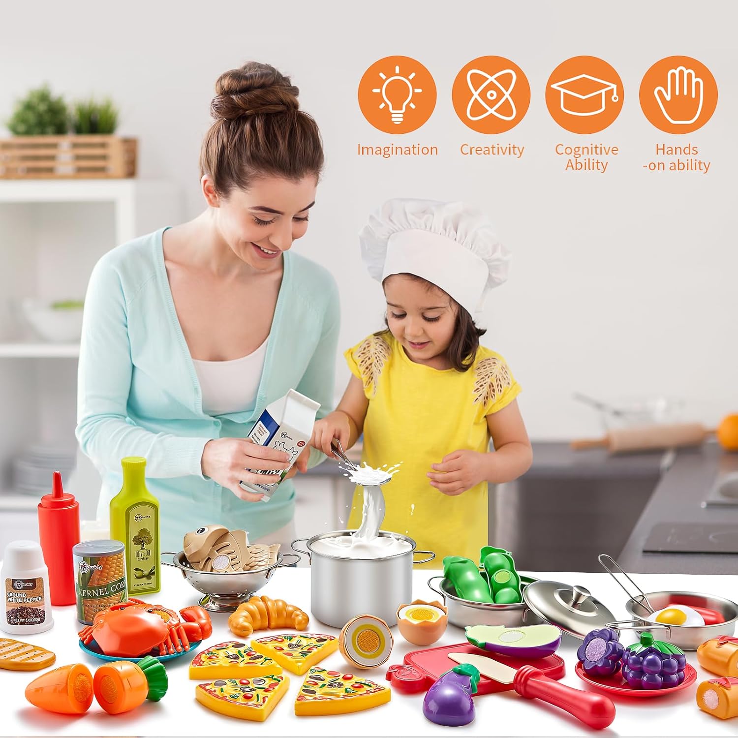 Detalle 2 de Kidsciety 52‑teiliges Spielküchen-Set mit Spielessen 🍽