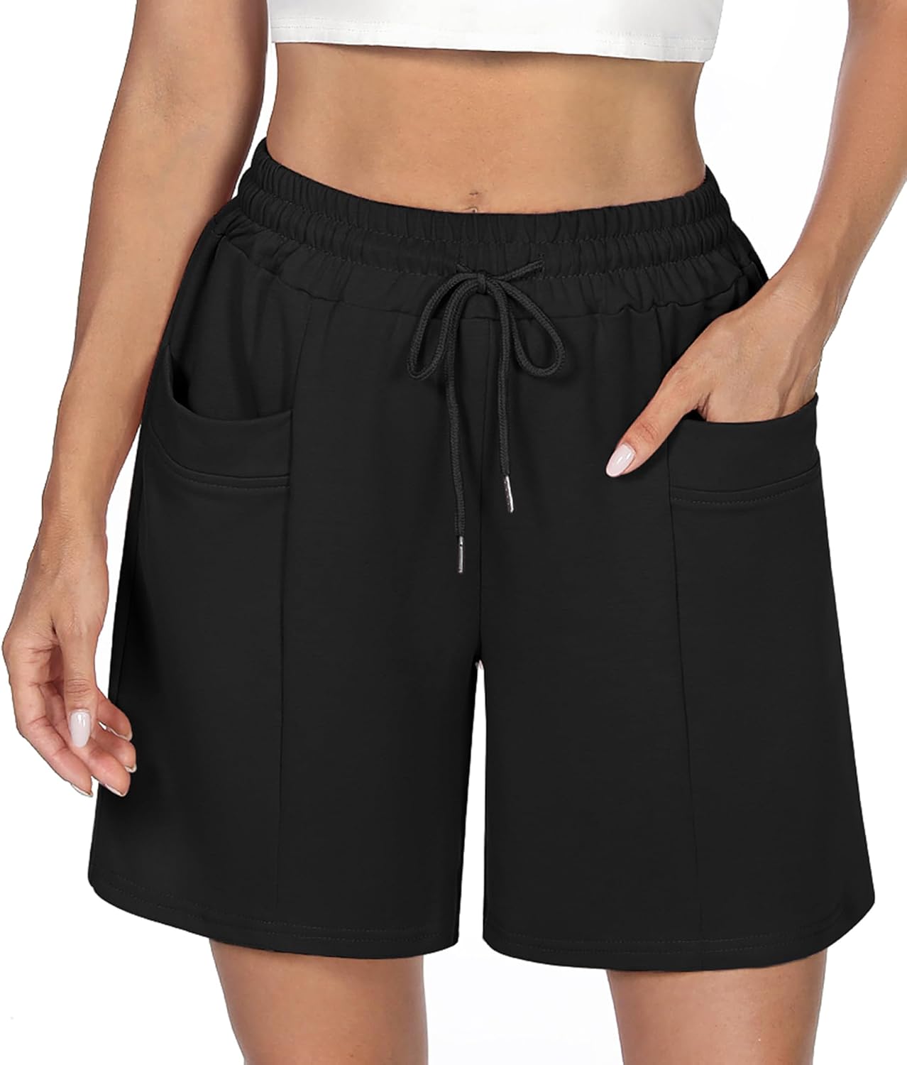 Detalle de Demegimi Short Sport Femme avec 2 Poches – Confort et polyvalence pour yoga, course et vélo