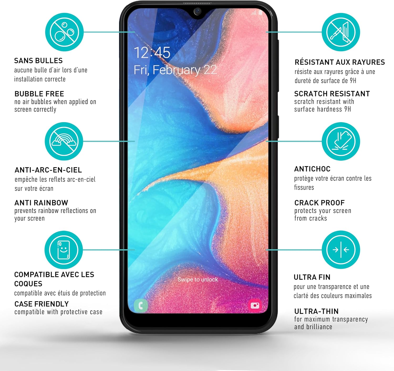 Detalle de smartect Verre Trempé Full Screen 2 pièces (Clear) pour Samsung Galaxy A20e – protection écran 9H