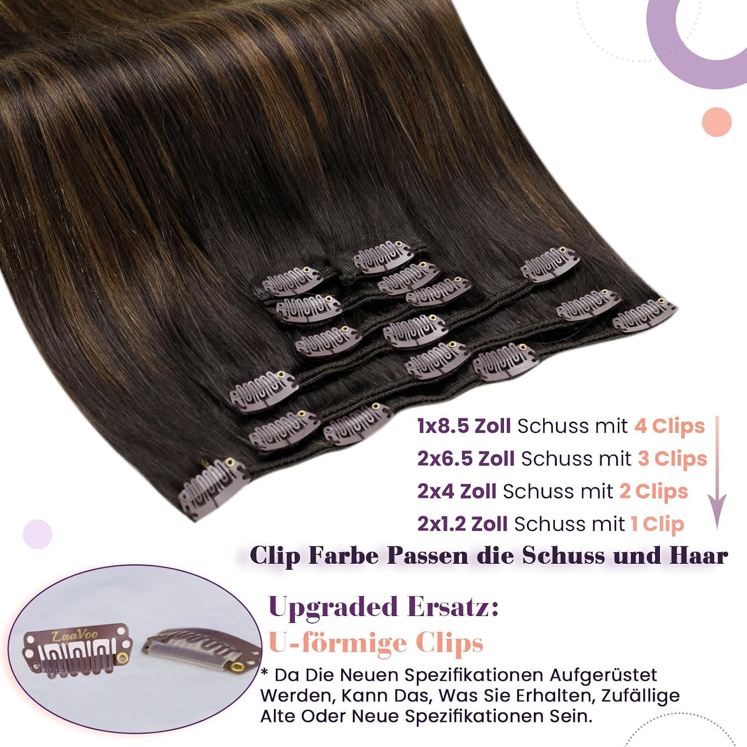 Detalle 2 de LaaVoo Clip-in Extensions Echthaar Braun Balayage – 50 cm, 105 g, Remy Echthaar