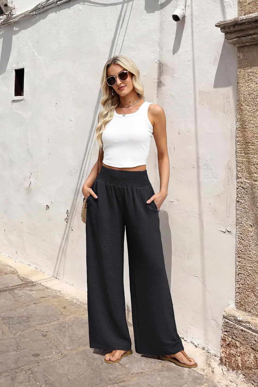 Thumbnail 4 de Sampeel Wide Leg Pants for Women: High-Waist Trousers with Pockets for Casual & Lounge Wear