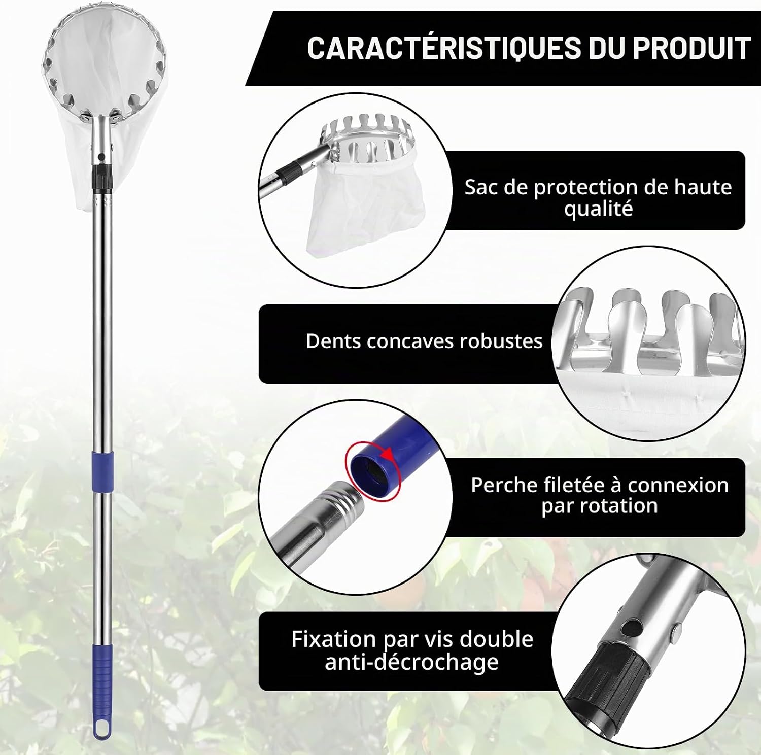 Detalle de DBREAKS YH-13661 fruitplukker met telescopische steel van 4,2 m