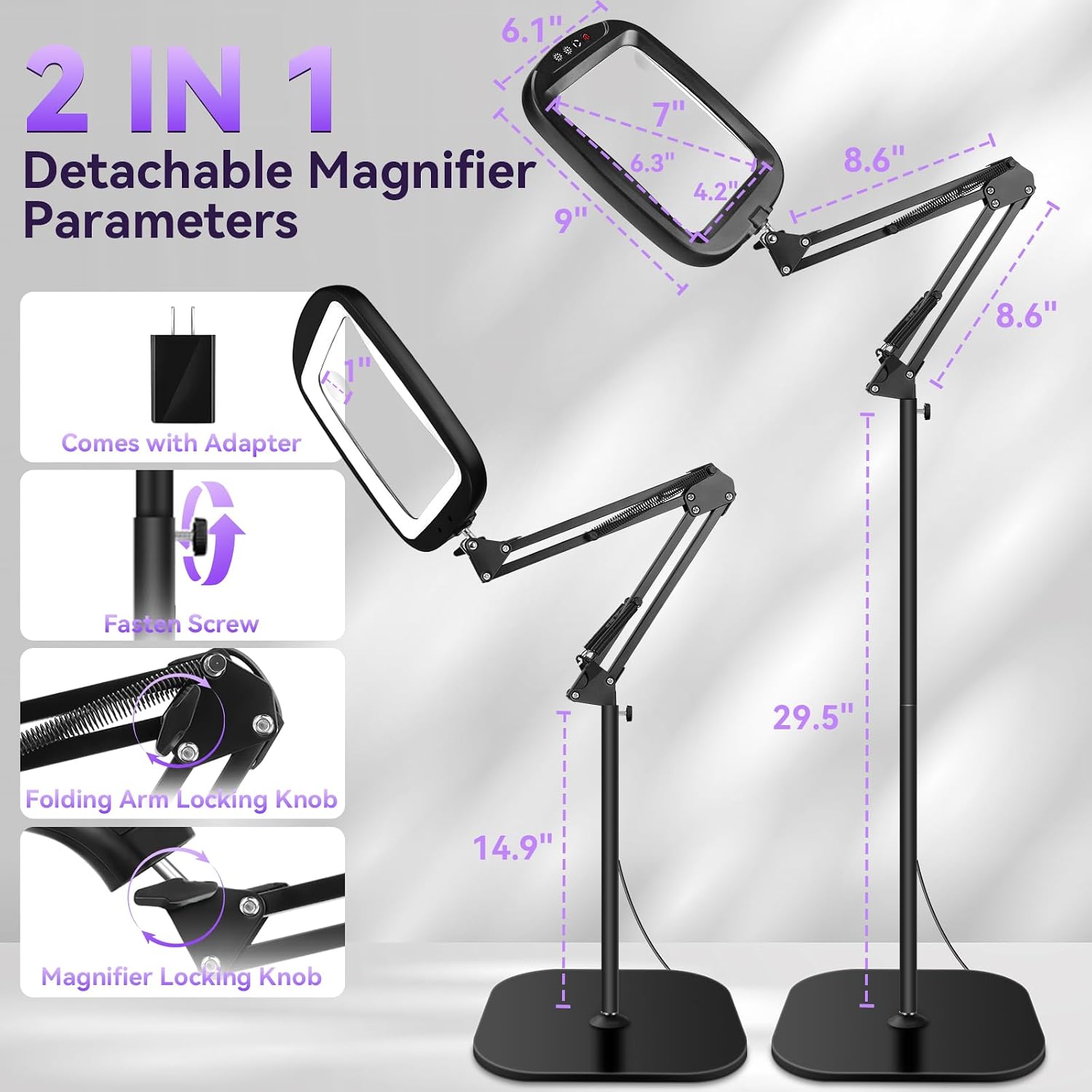 Detalle 2 de HQGZQL 10X/30X Floor Magnifying Lamp with Light and 7-Inch Viewing Area