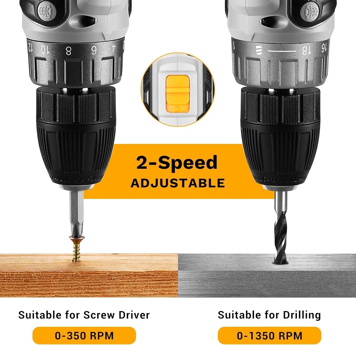 Thumbnail 3 de DEKOPRO 20V Cordless Drill Driver Set (Grey) with Battery, Charger and Bits