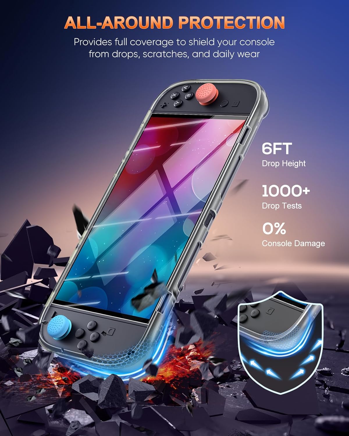 Thumbnail 3 de Soft TPU Case for Nintendo Switch 2 (2025) with 2 Screen Protectors & Thumb Grips (Clear Black)