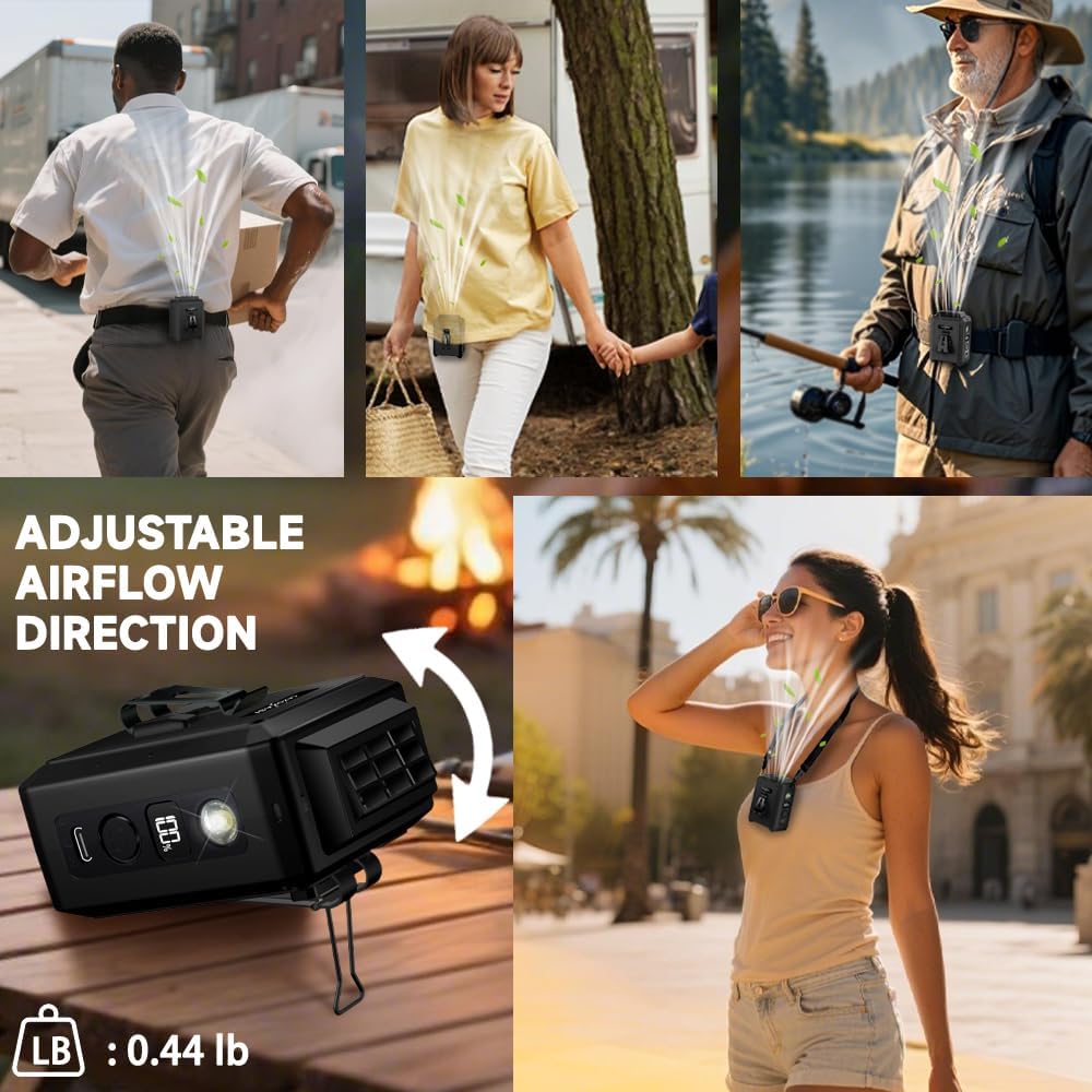 Thumbnail 5 de CAZOKASI Wearable Waist Clip Fan with Lighting Desktop Stand – 16000rpm, up to 20h Runtime (5000mAh, Black)