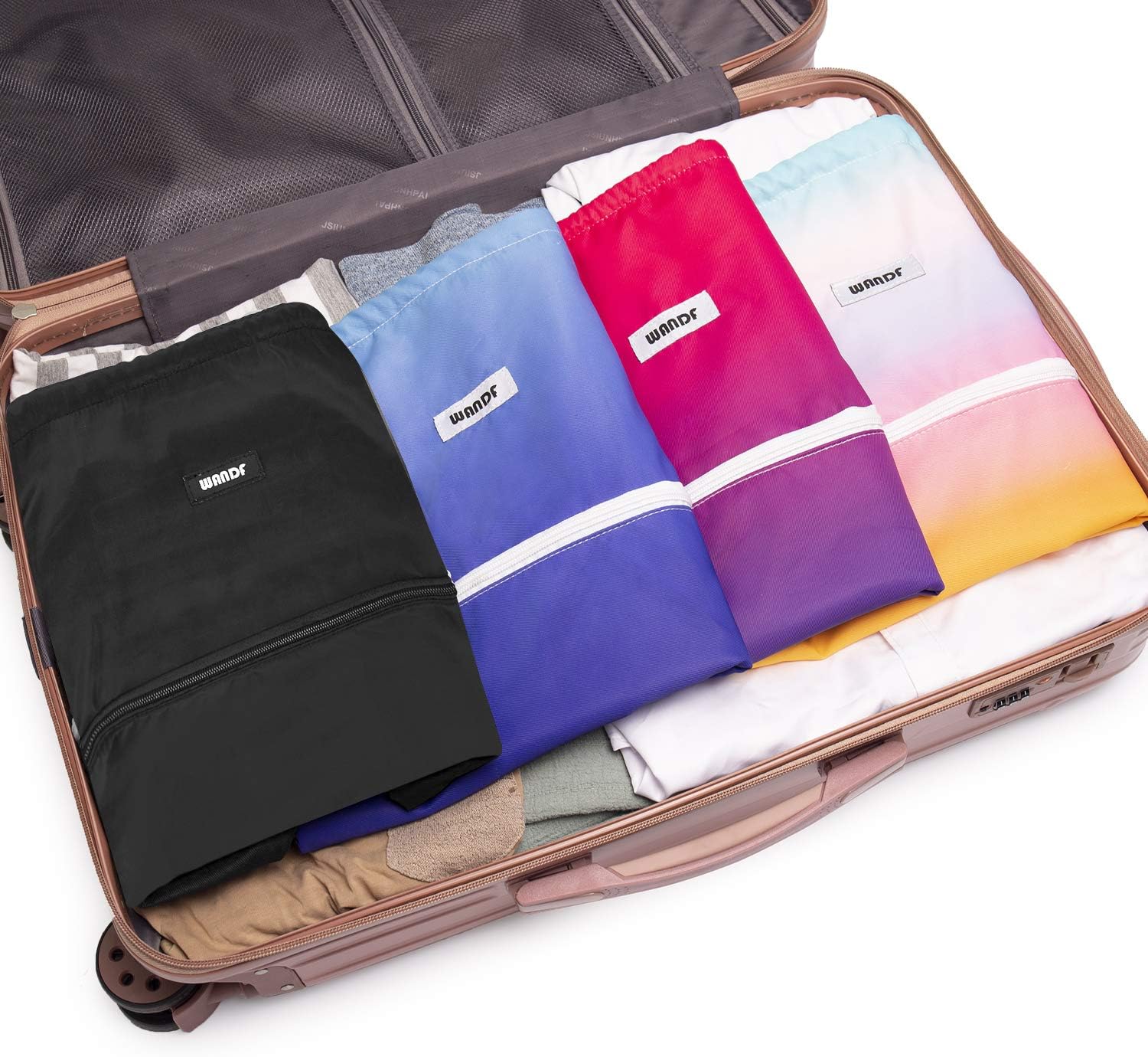 Detalle 2 de WANDF Sac de sport à dos pliable ultraléger avec poche extérieure et cordon réglable
