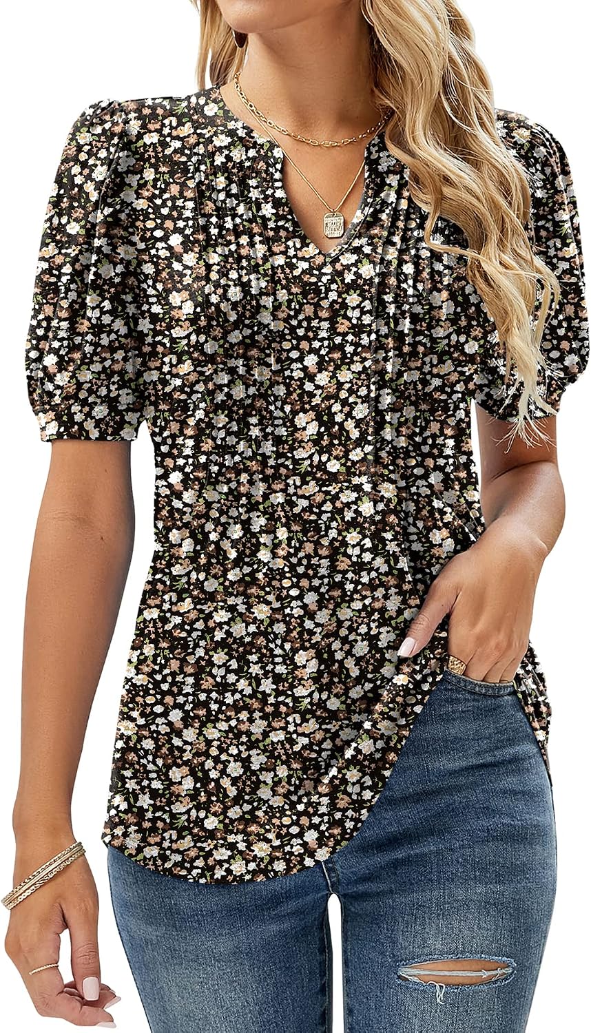 Detalle de EFFAN Womens V Neck Puff Sleeve Top