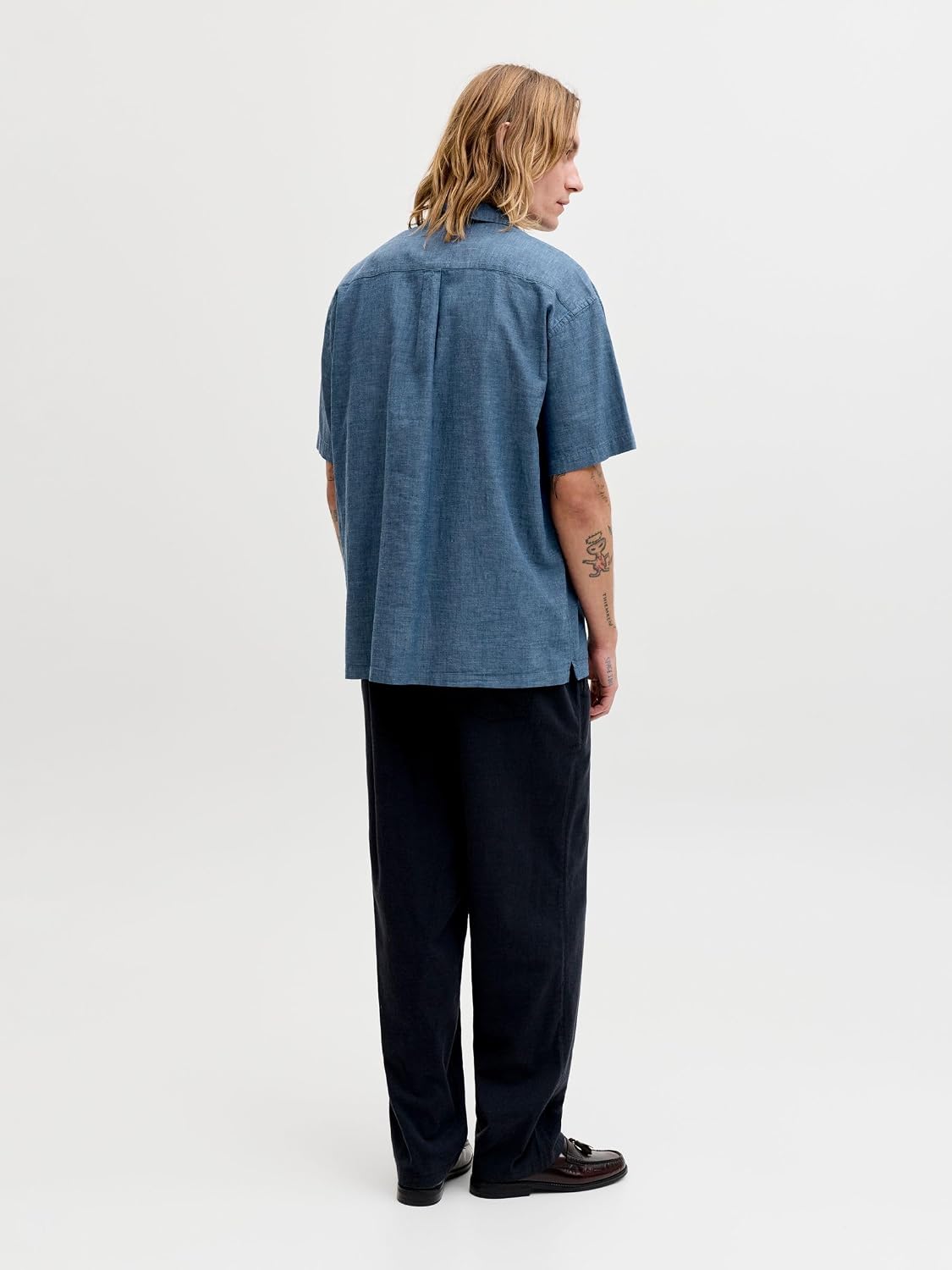 Detalle de JACK & JONES Shirt Jjesummer Linen Blend Resort – Camicia estiva da uomo, taglio lungo
