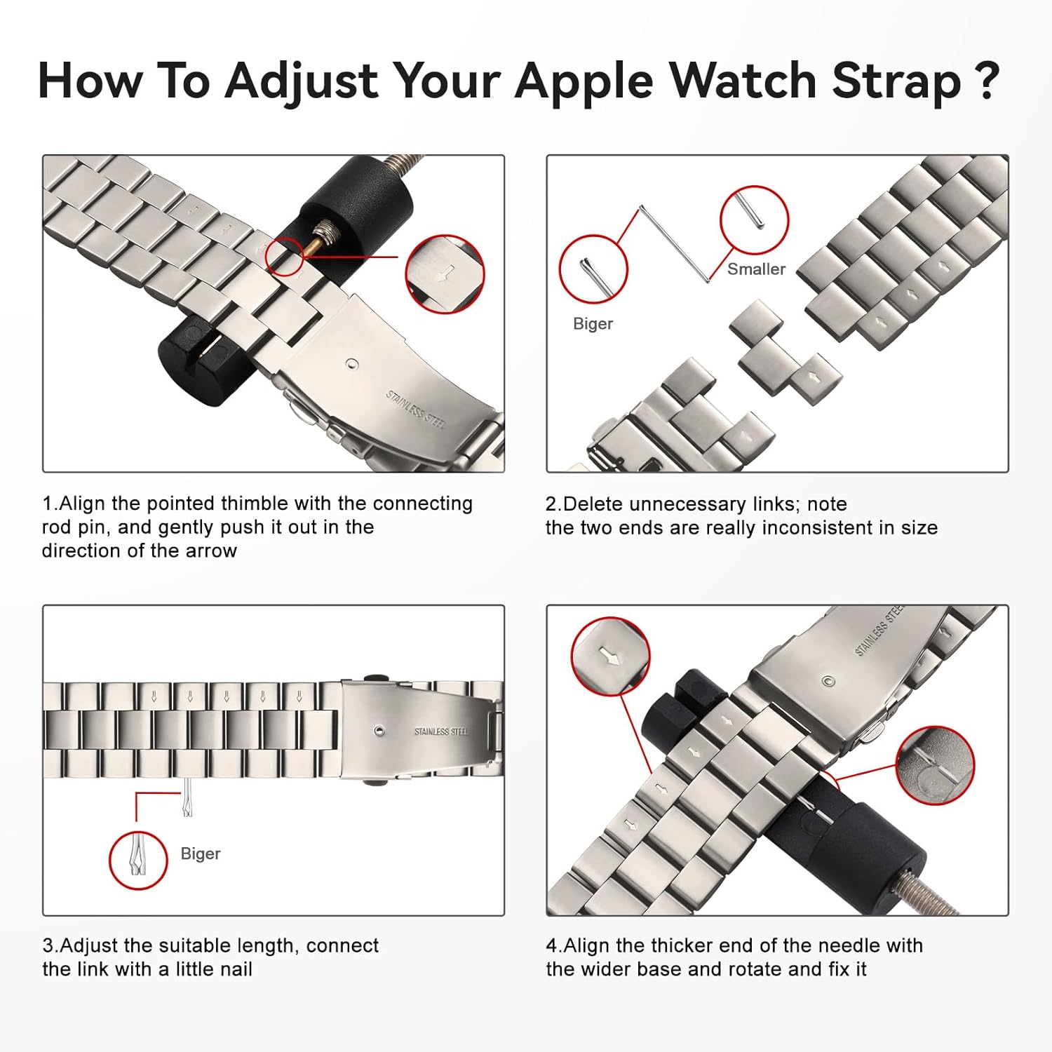Thumbnail 4 de QAZNZ Stainless Steel Link Band for Apple Watch (46–42mm) – Adjustable Folding Clasp