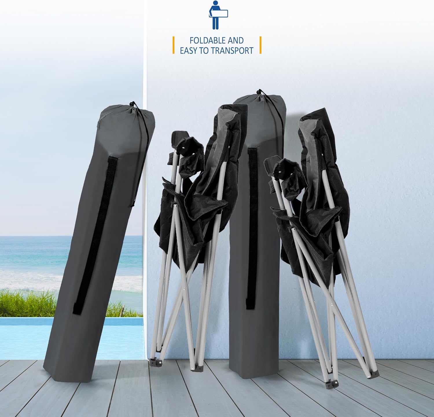 Detalle de SUNMER Padded Camping Chairs – 2 Deluxe Folding Chairs with Cup Holder, Side Pockets & 120kg Load, Dark Grey