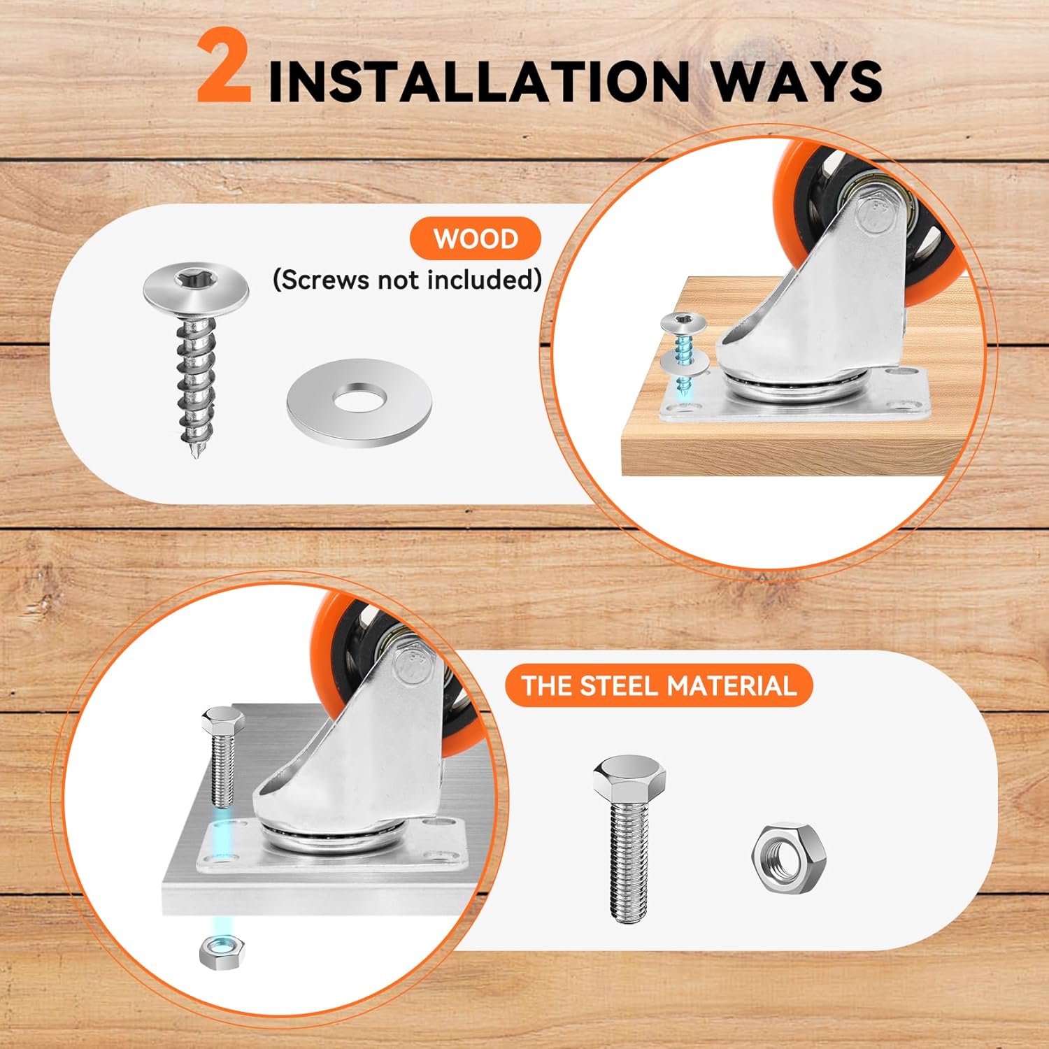 Thumbnail 4 de W B D WEIBIDA 75mm Ruote per Mobili Pesanti – Set di 4 con 450 kg di Capacità e Freni a 360°