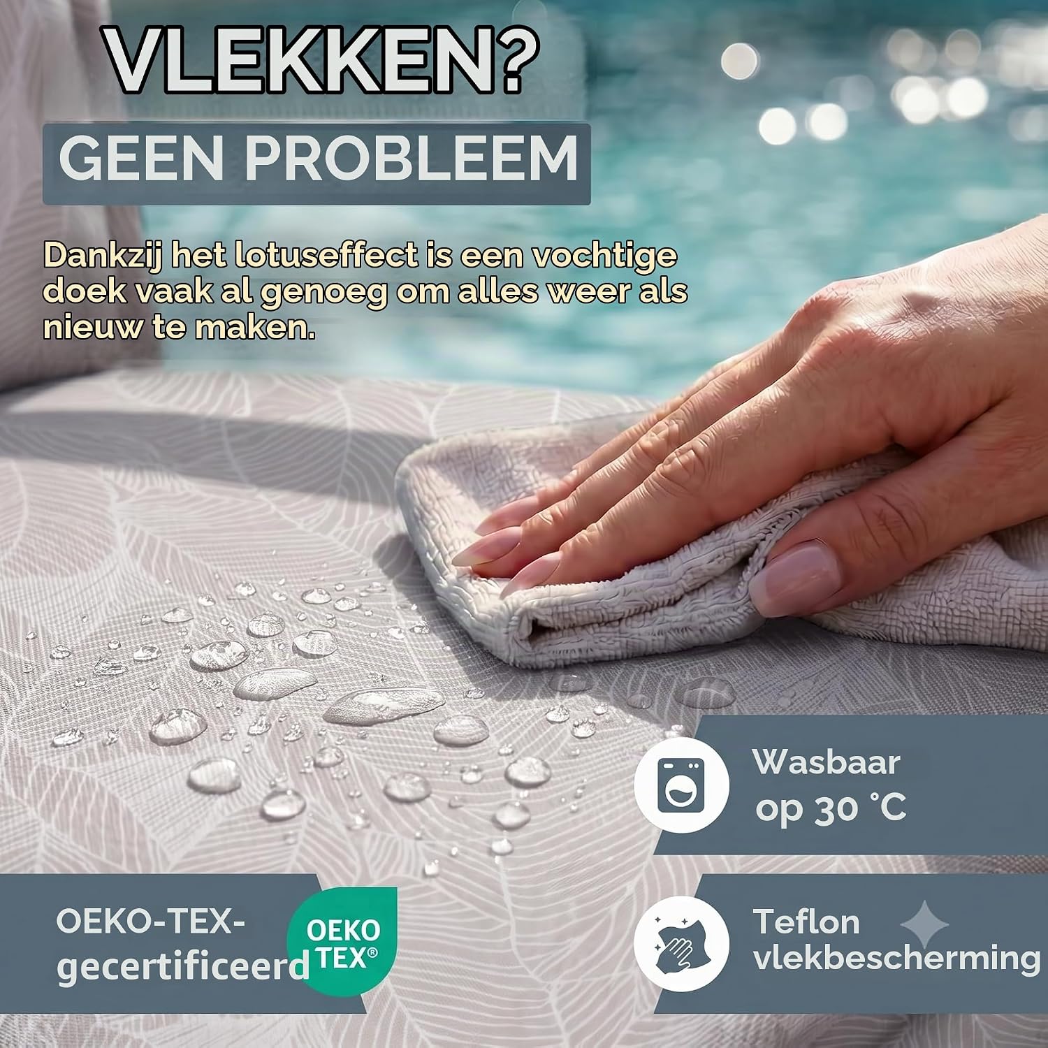 Detalle de LILENO HOME tuinstoelkussens, 2-delige set voor hoge rugleuning, grijs bladmotief