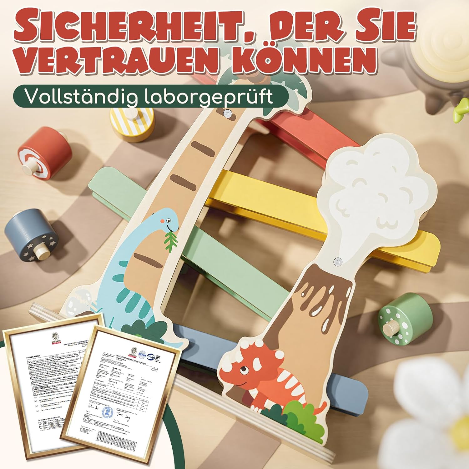 Thumbnail 6 de Lehoo Castle Montessori Kugelbahn aus Holz mit Dinosaurier-Motiv für Kleinkinder ab 1 Jahr