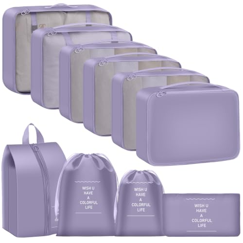 Detalle de TXBOBECO Koffer Organizer Set, 10-teiliges Packwürfel-Set für Reisekoffer – Dunkelviolett