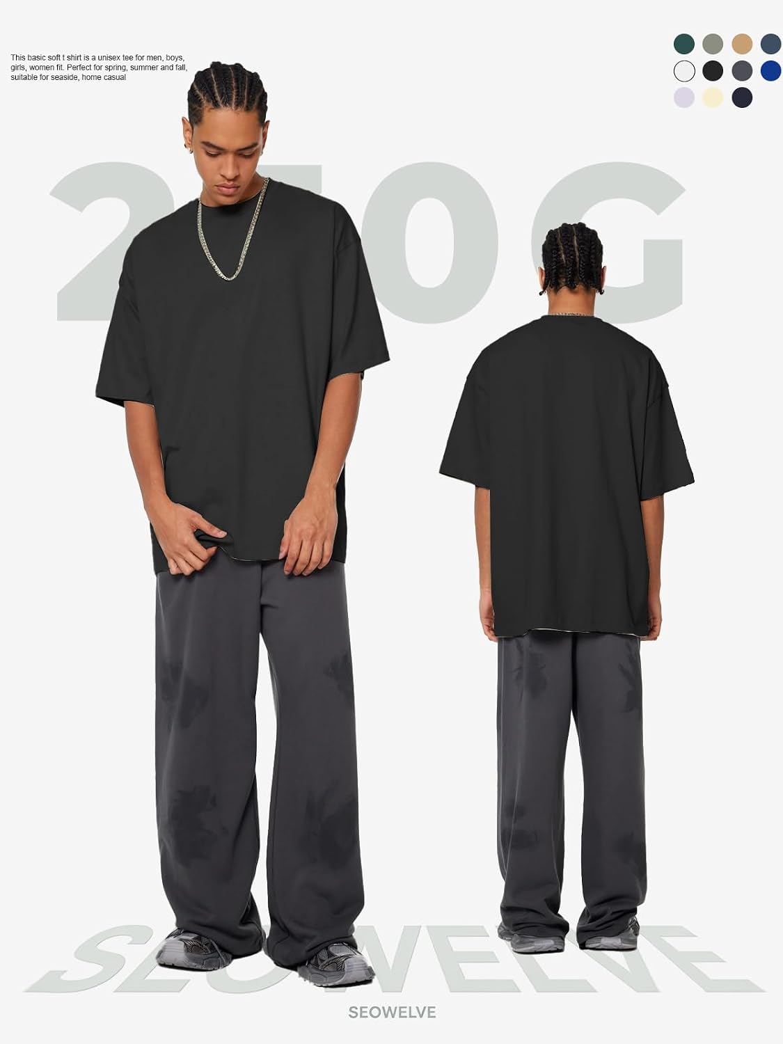 Detalle 2 de Men's Oversized Heavyweight Cotton T-Shirt, Crew Neck, Short Sleeve
