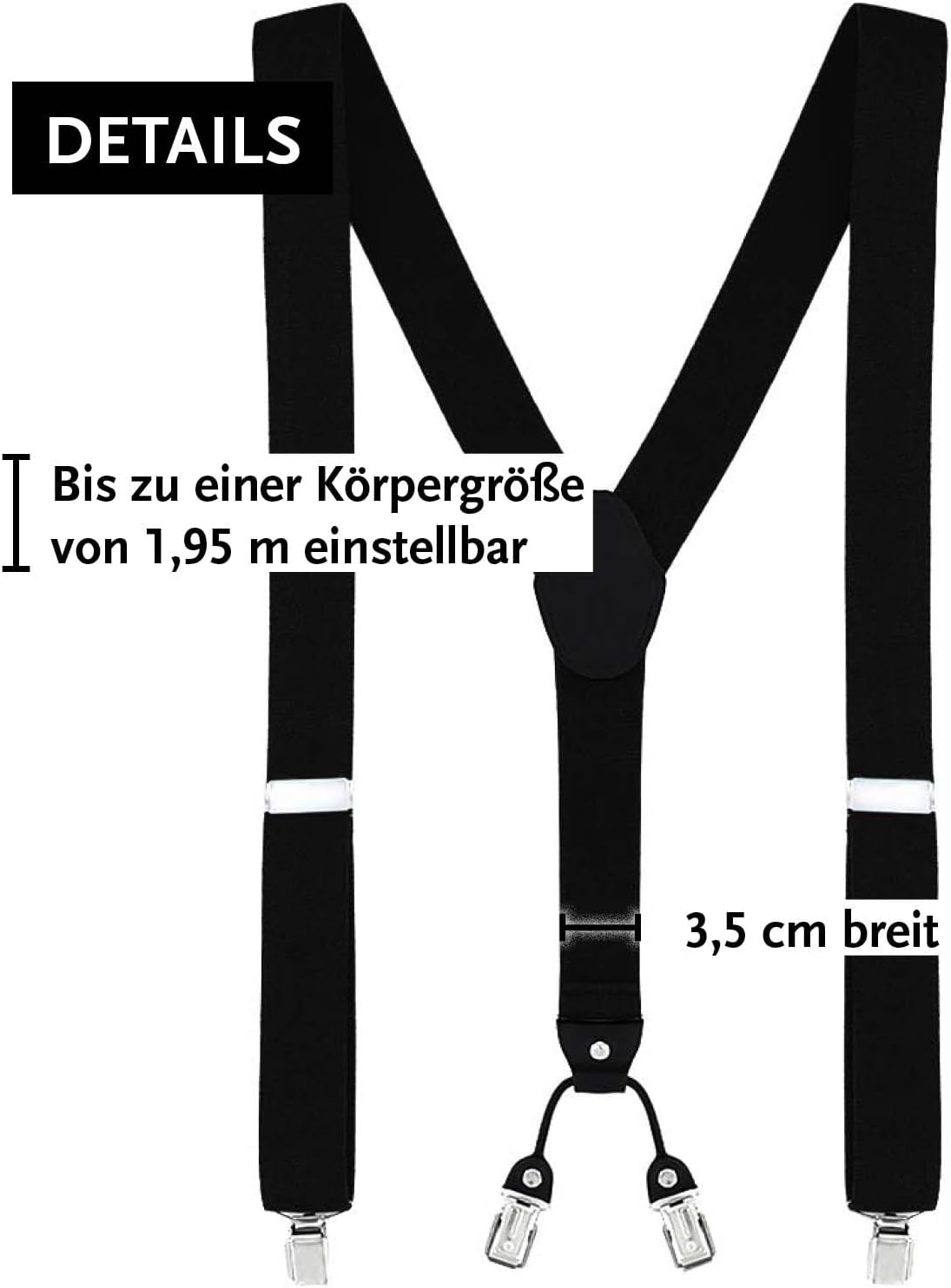 Detalle 2 de DonDon Herren Hosenträger im Y-Format 3,5 cm breit mit passender Fliege – 2er Set