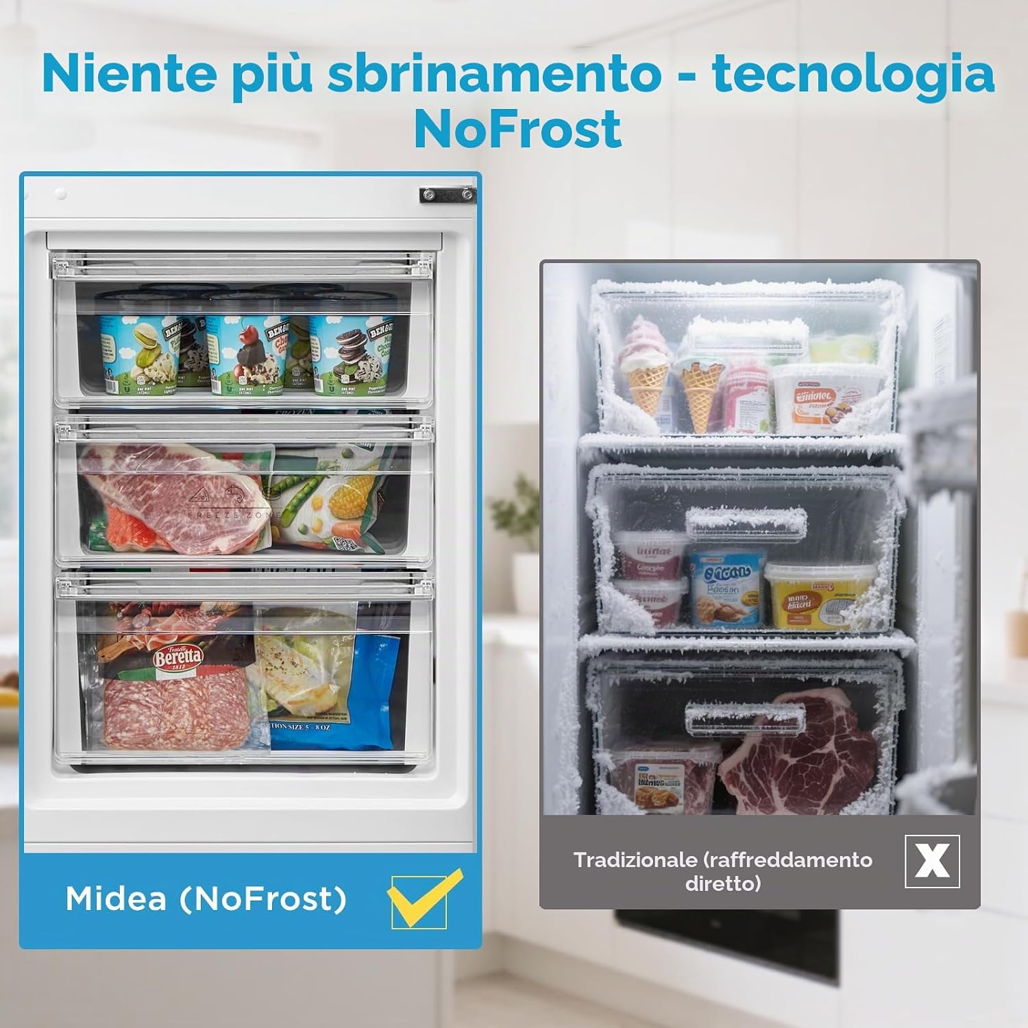 Detalle de Midea MERB276FGE02A 270L: Frigorifero Combinato Total No Frost con All-Around Cooling, Inox