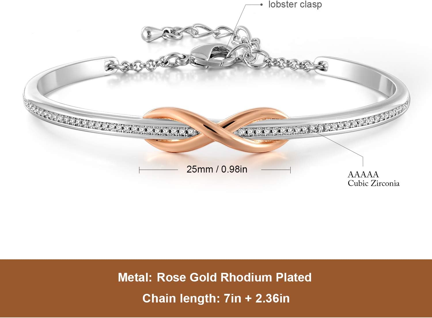 Thumbnail 2 de Angelady Bracelet Infini 7in en plaqué or rose