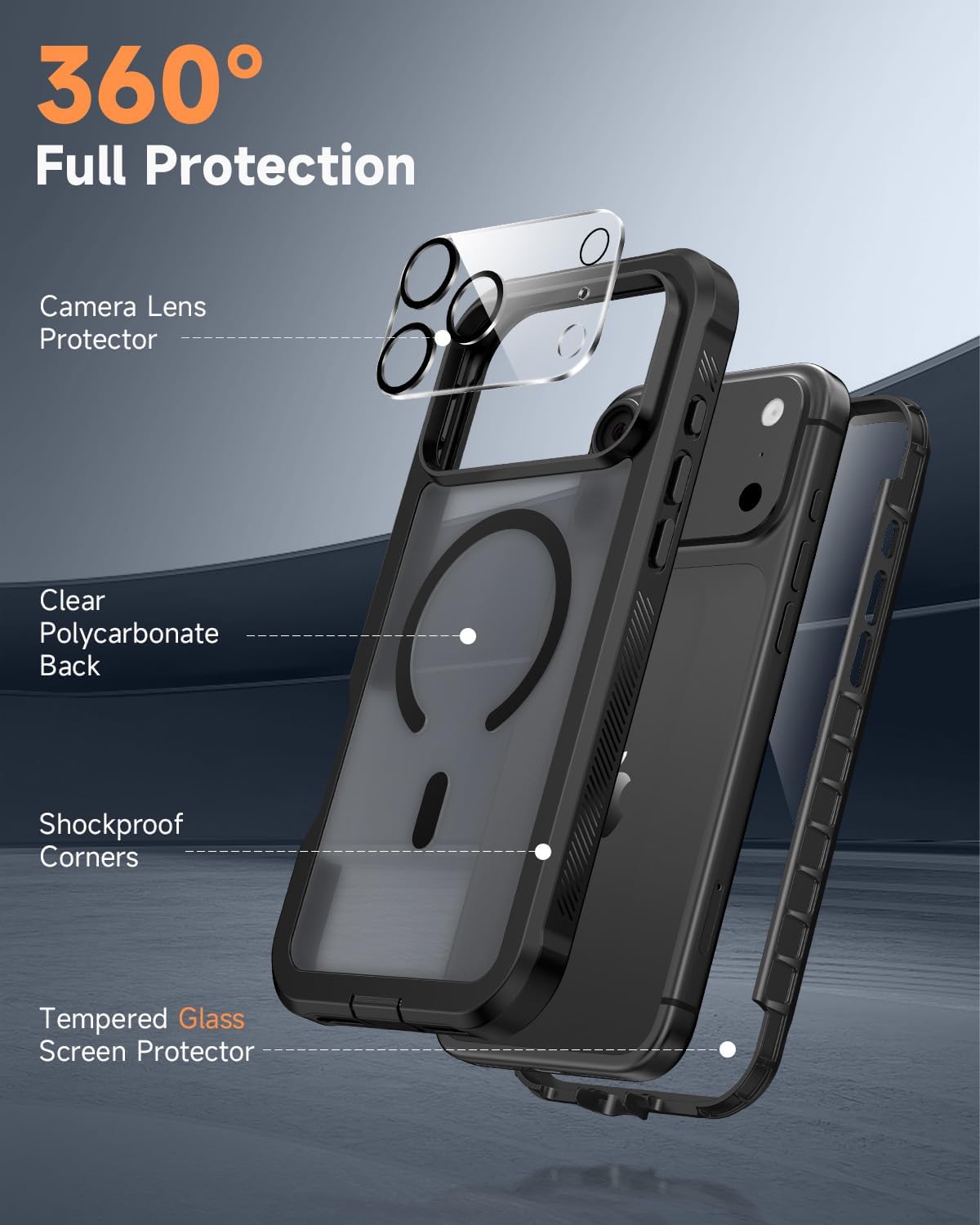 Detalle de seacosmo for 18 17 Pro Max Case, Matte Black, Built-In Glass & MagSafe Ring