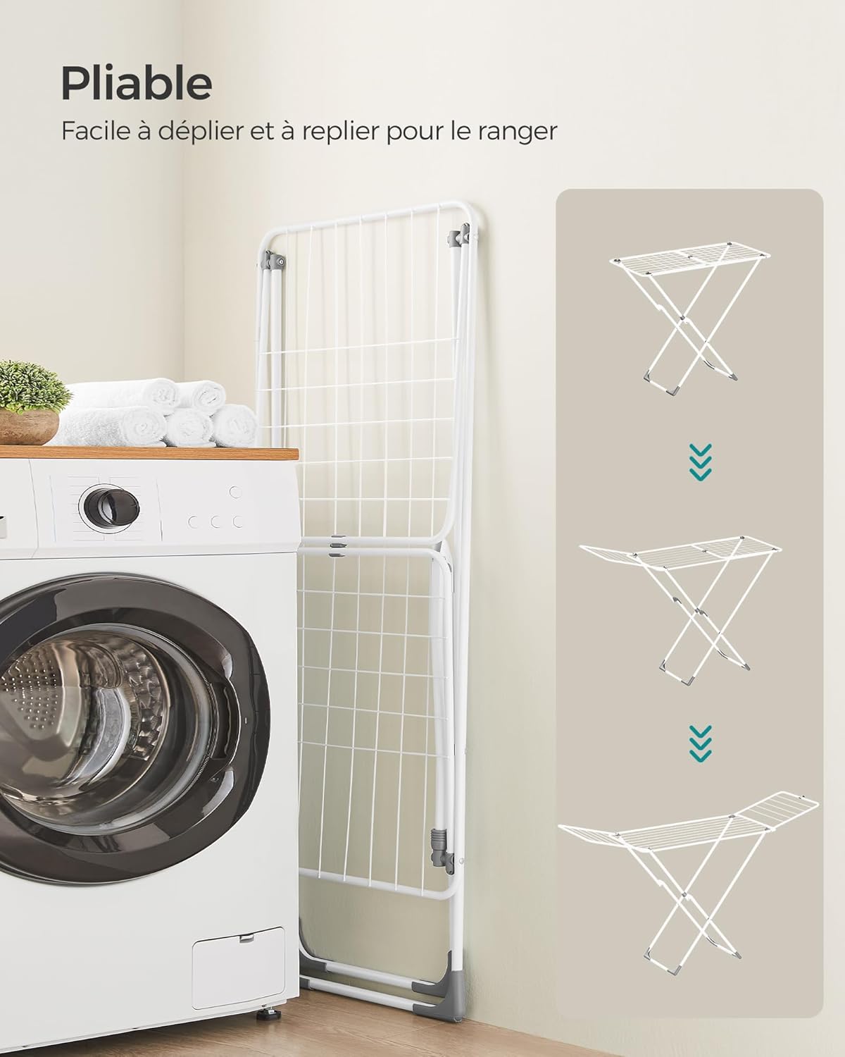 Thumbnail 3 de SONGMICS LLR540W01 : étendoir à linge pliable sur pieds avec 17 barres