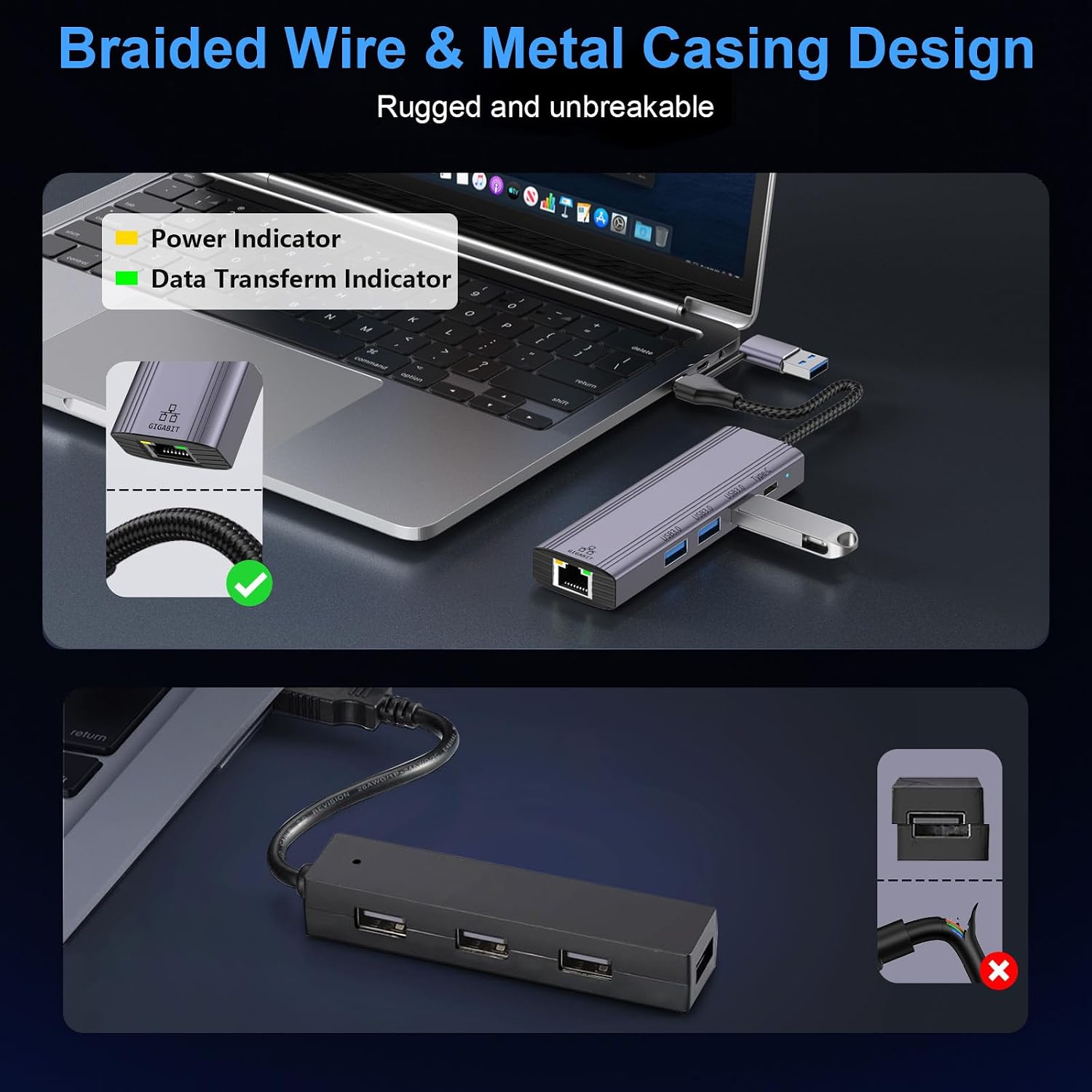 Thumbnail 5 de USB C to Ethernet Adapter 1Gbps with 3 USB 3.0 ports