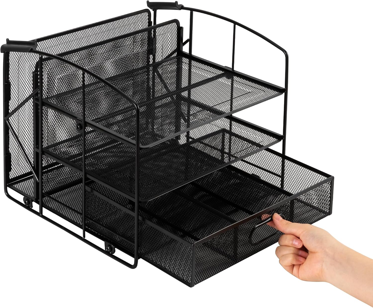 Detalle 2 de Amazon Basics Rectangular Desk Organiser 3-tray with hanging file holder ๐