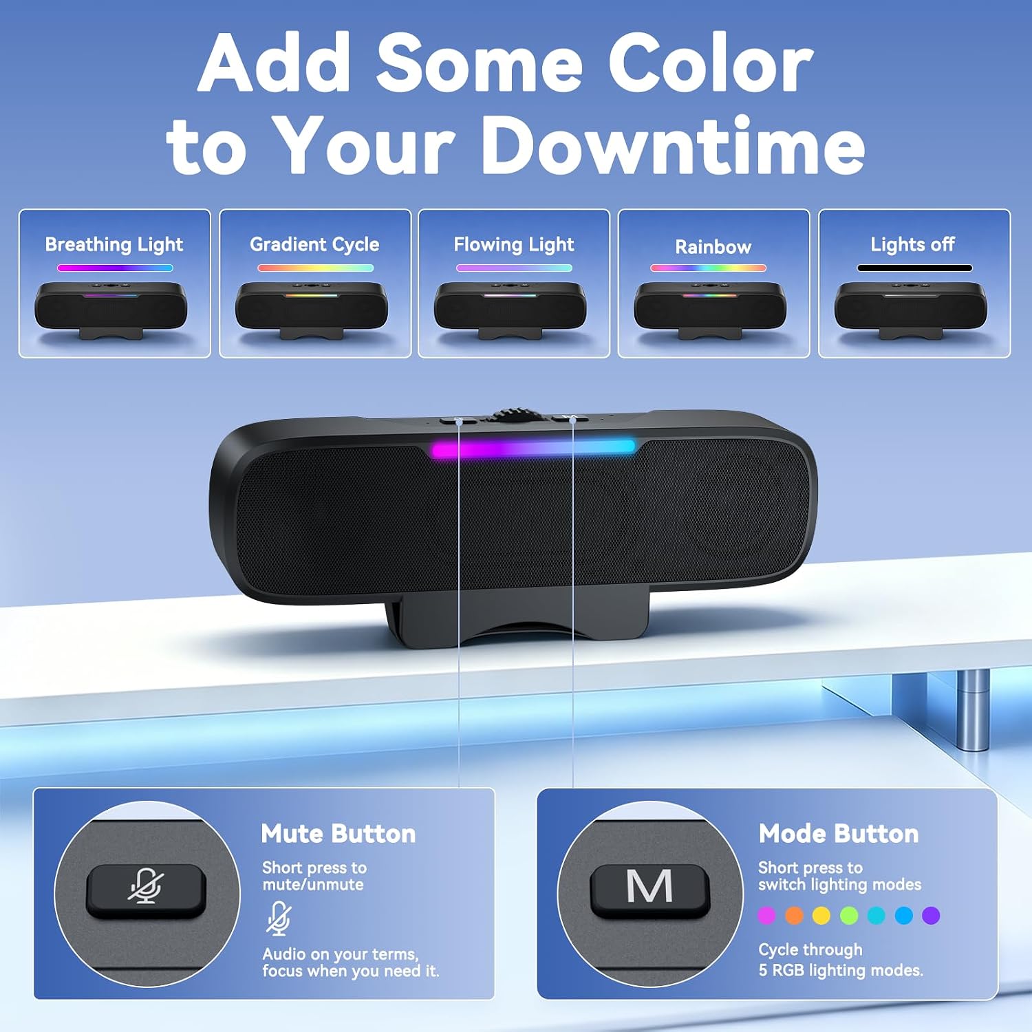 Thumbnail 5 de OHAYO Z1 Clip-On Computer Speaker, 16W Stereo, Bluetooth 5.3 and RGB
